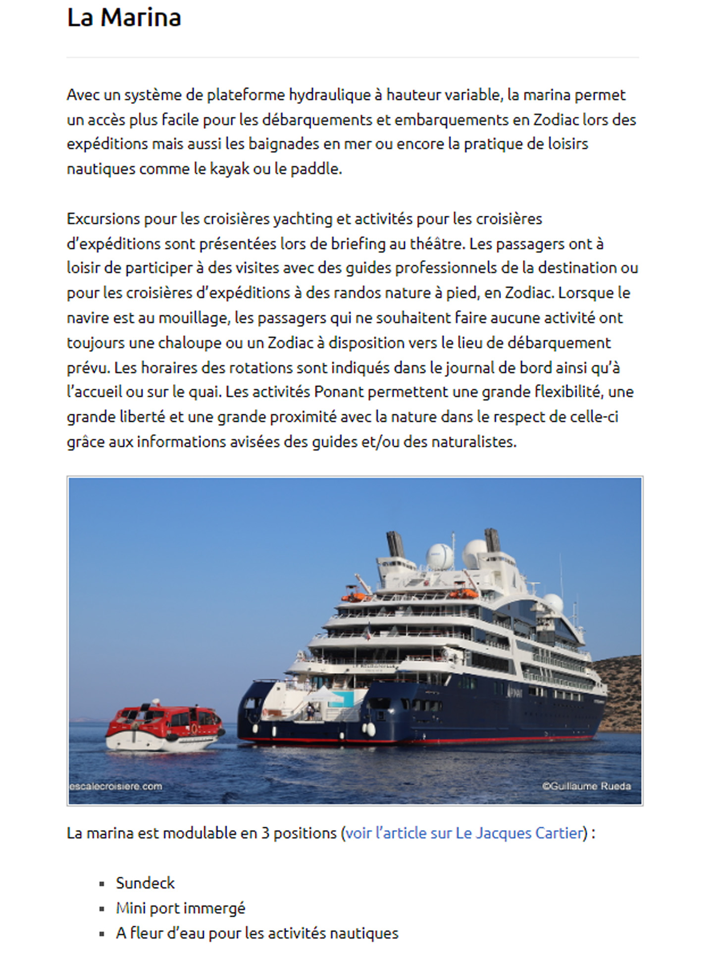 Article sur Le Bougainville du Ponant réalisé par le studio jean-Philippe Nuel dans le magazine escale croisière, bateau de croisière de luxe, architecture d'intérieur