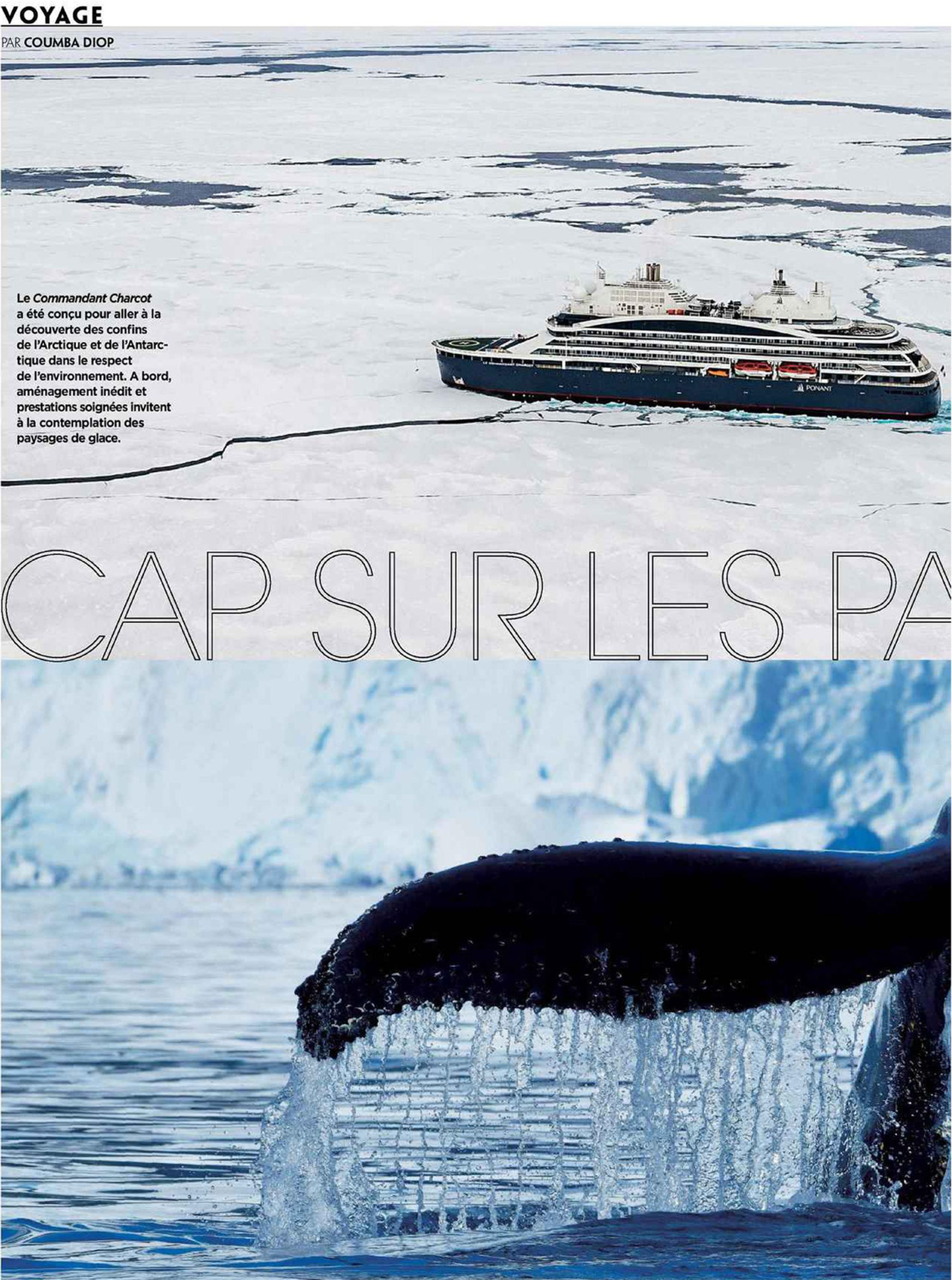 article on the commander charcot designed by jean-philippe nuel's interior design studio in gala magazine, luxury cruise ship, ponant