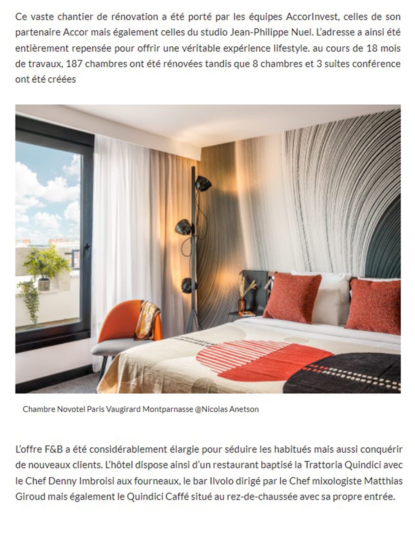 AccorInvest inaugure le Novotel Paris vaugirard rénové par le studio jean-philippe nuel, architecture d'intérieur, hôtel de luxe, hôtel lifestyle, décoration d'intérieur, hôtel parisien
