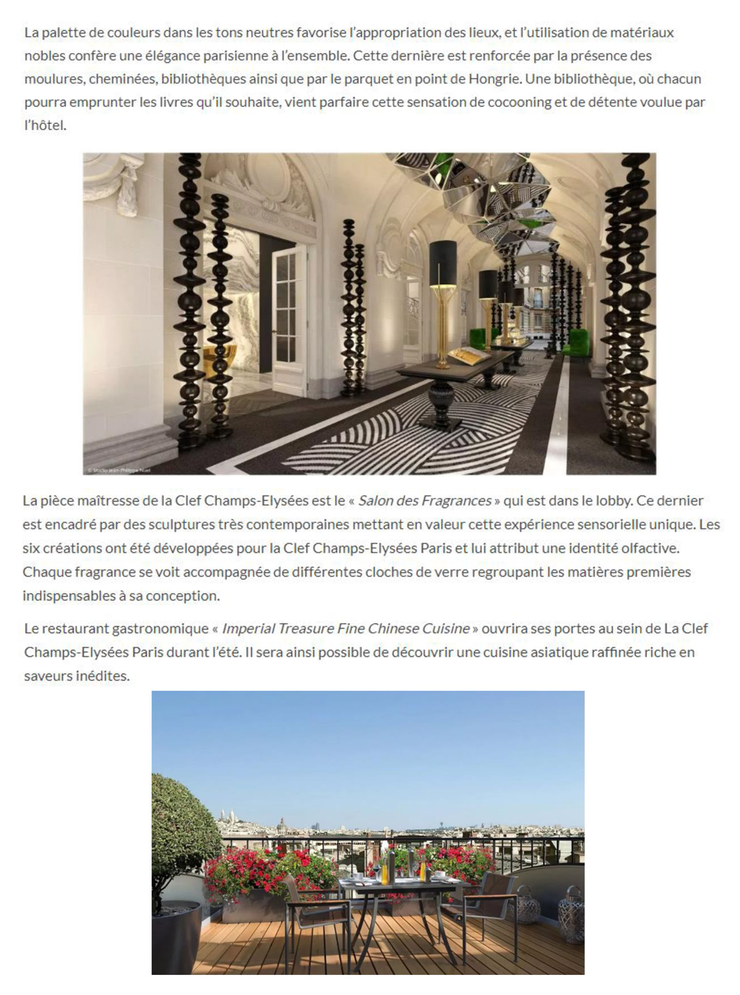 article on the 5 star parisian hotel la clef champs elysées decorated and designed by the interior design studio jean-philippe nuel