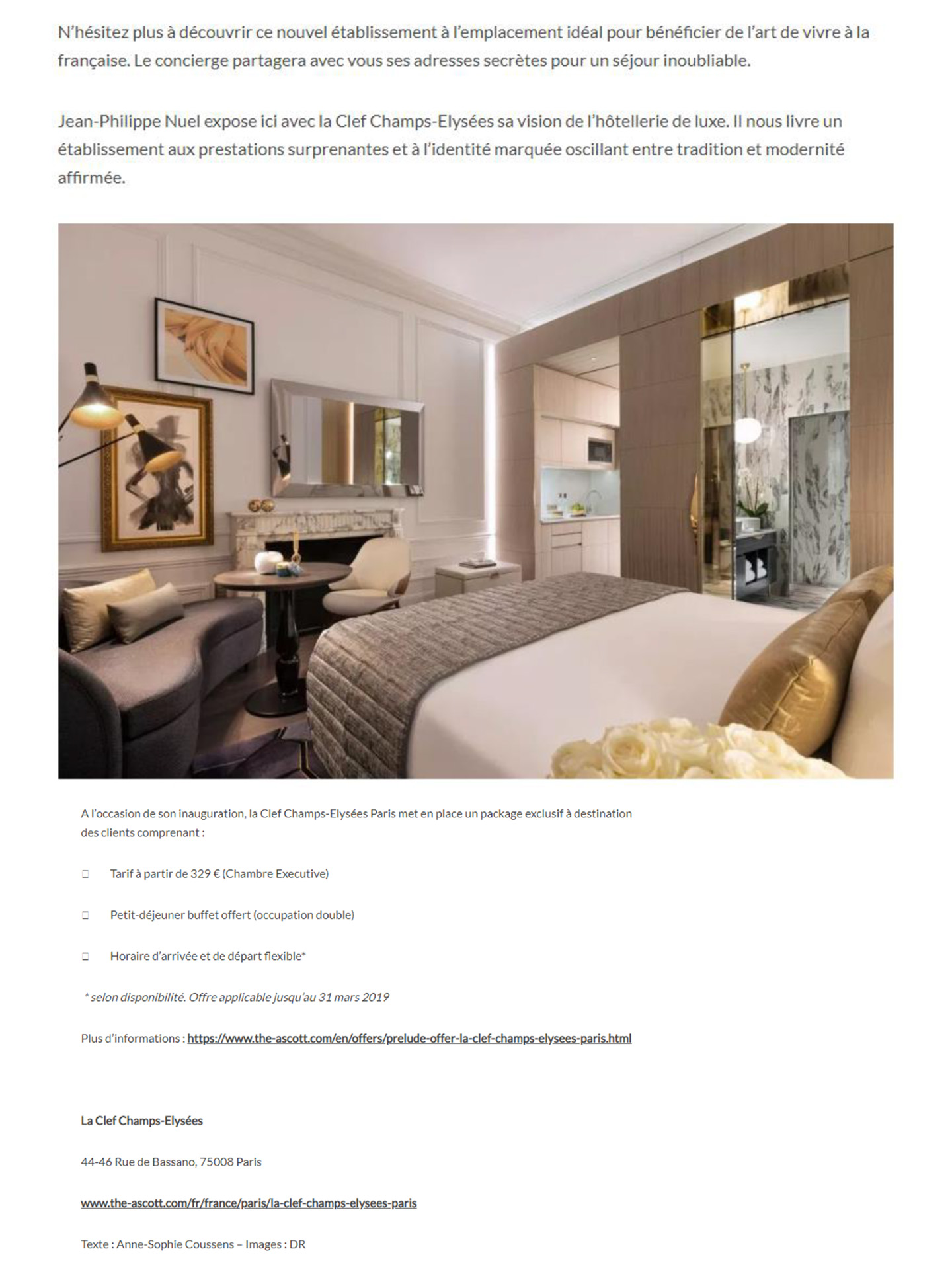 article sur l'hotel parisien 5 étoiles la clef champs elysées décoré et designé par le studio d'architecture d'intérieur jean-philippe nuel