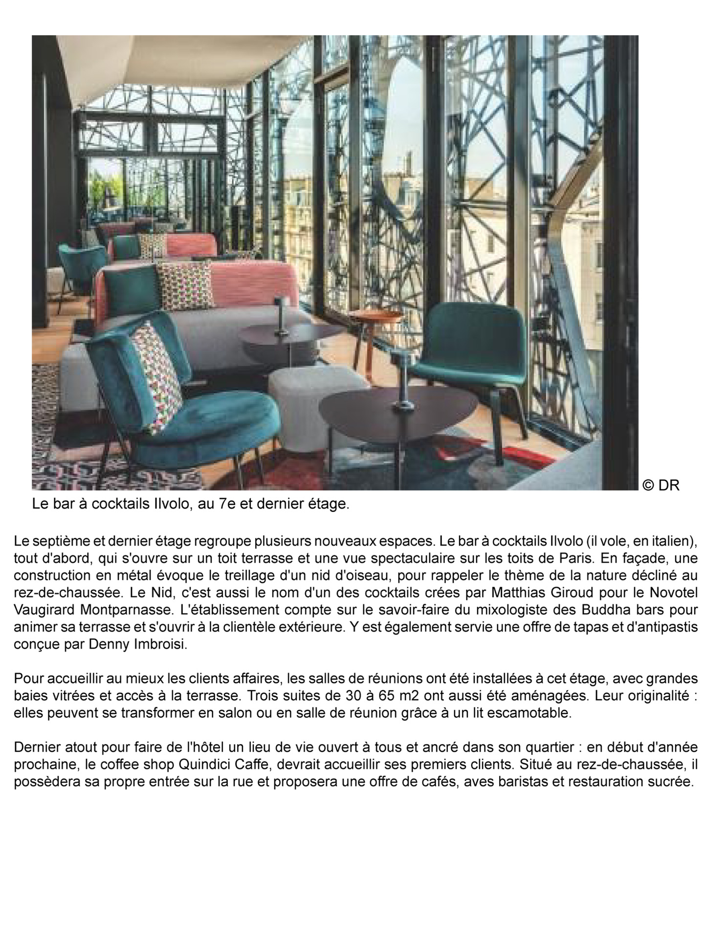 Article sur le Novotel Paris Vaugirard Montparnasse rénové par le studio d'architecture d'intérieur jean-philippe nuel, décoration inspirée de la nature, hotel 4 étoiles, magazine hotellerie restauration