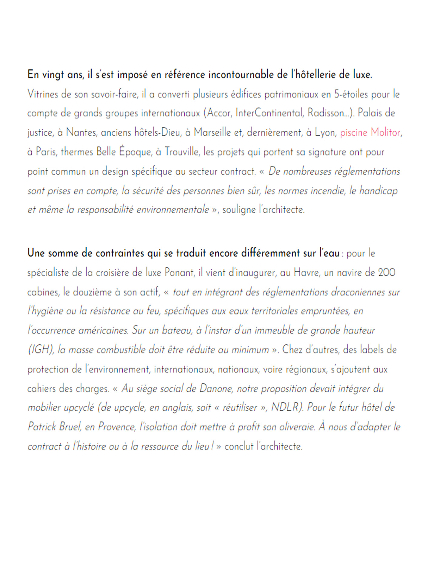 article sur jean-philippe nuel et ses réalisations dans l'architecture d'intérieur selon le magazine ideat