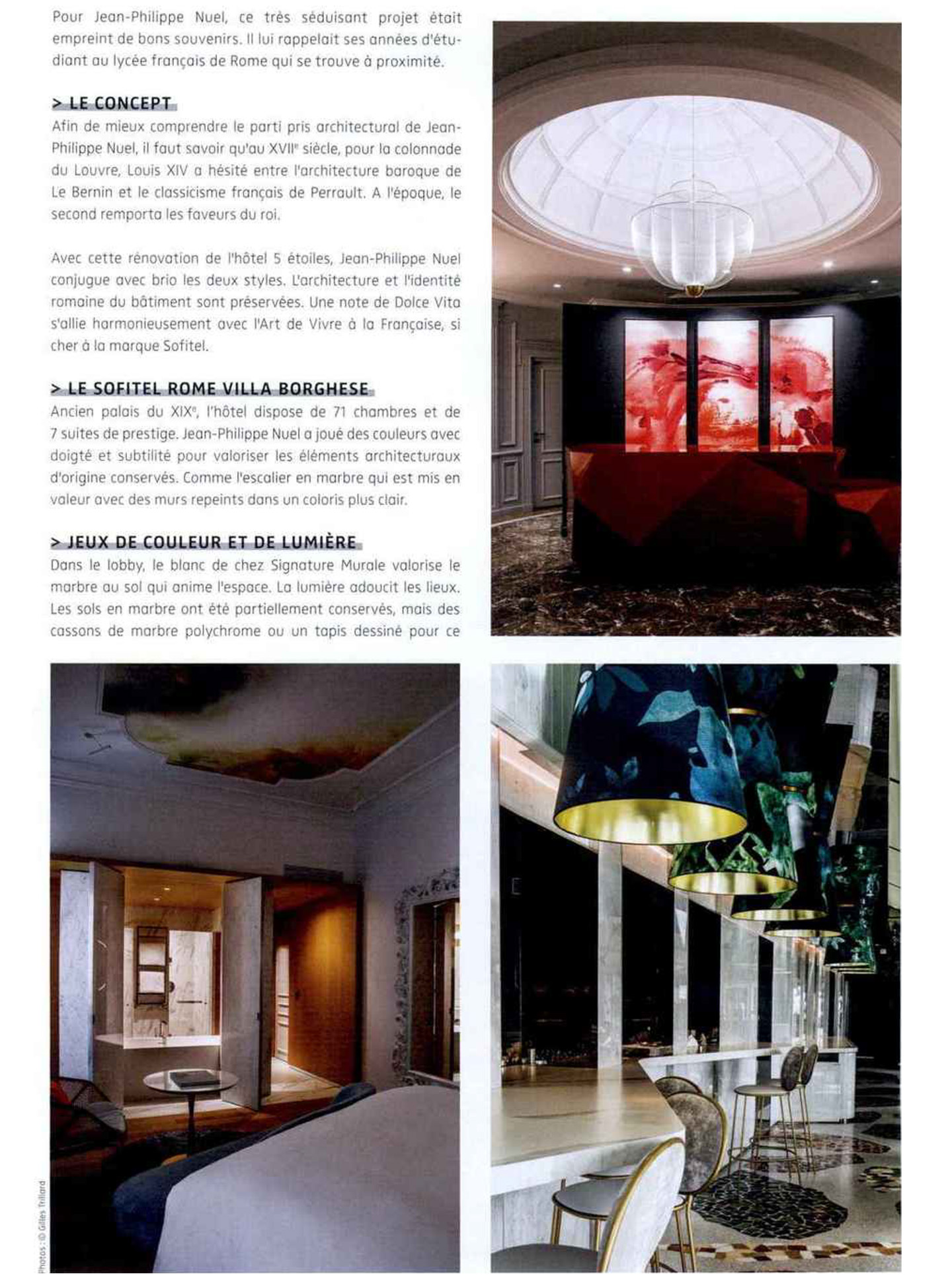 Article sur le Sofitel Rome Villa Borghese réalisé par le studio jean-Philippe Nuel dans le magazine nda, nouvel hotel lifestyle, architecture d'intérieur de luxe, hotel de luxe en italie