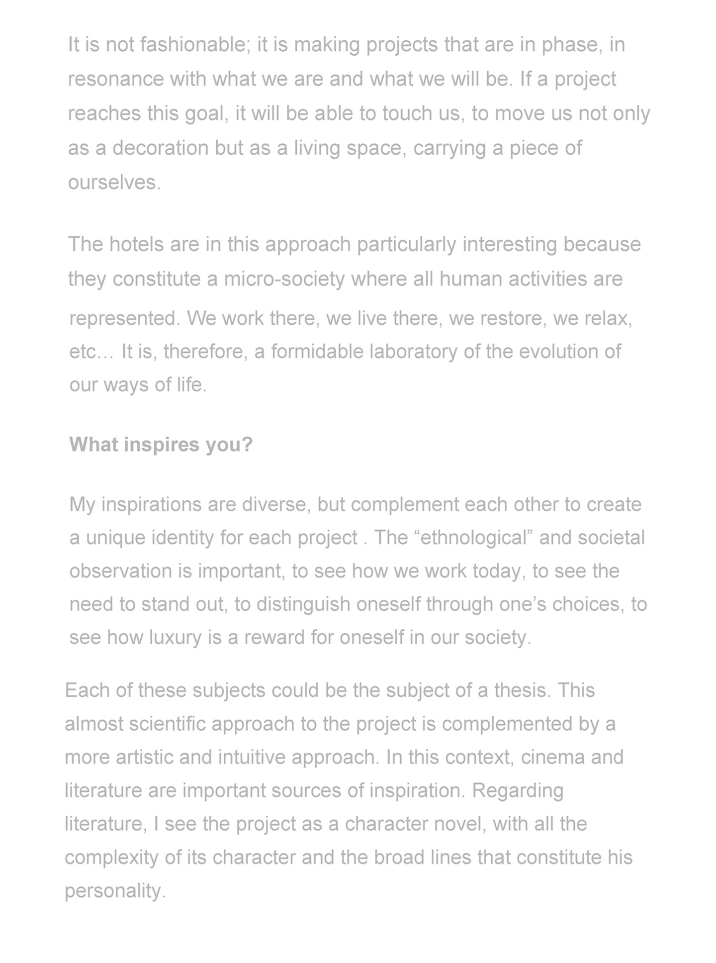 article on jean-philippe nuel and his vision of interior architecture and design in inspire design magazine, voice of the expert, french architect