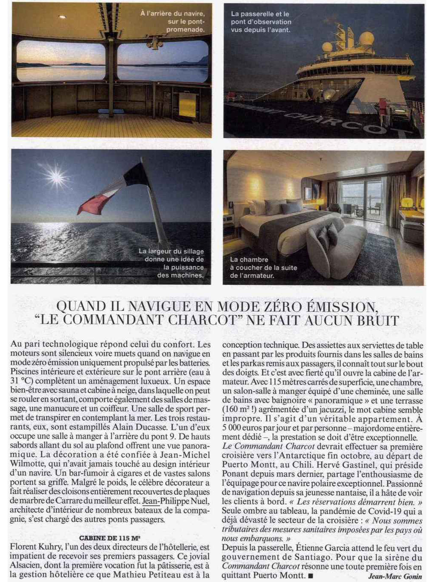 article sur le commandant charcot de ponant dans le figaro magazine, architecture d'intérieur signée jean-philippe nuel, navire d'expedition polaire de luxe, croisière, bateau de luxe, décoration d'intérieur