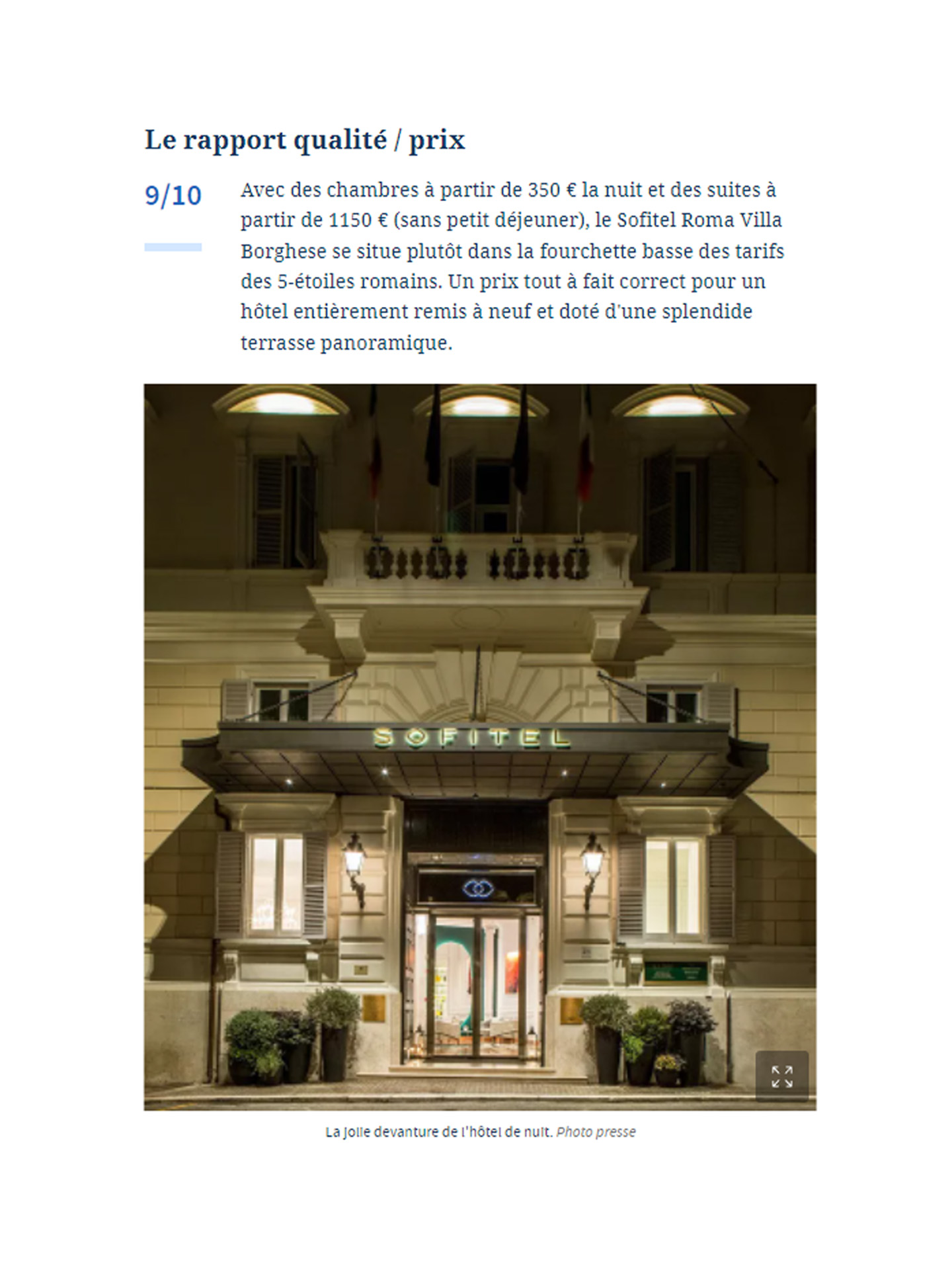 Article on the sofitel rome villa borghese in the figaro, hotel renovated and decorated by the interior design studio jean-philippe nuel