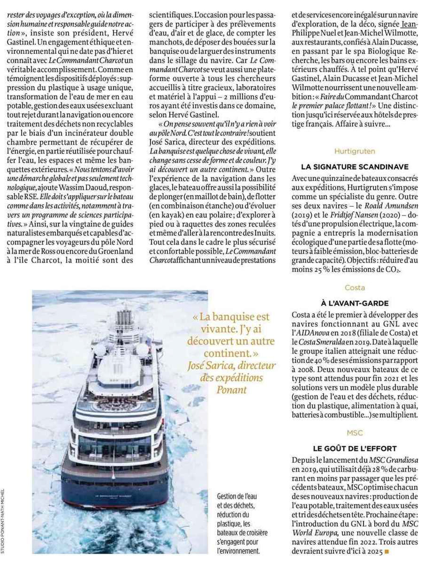 article sur le commandant charcot de ponant dans Le Point, architecture d'intérieur signée jean-philippe nuel, navire d'expedition polaire de luxe, croisière, bateau de luxe, décoration d'intérieur