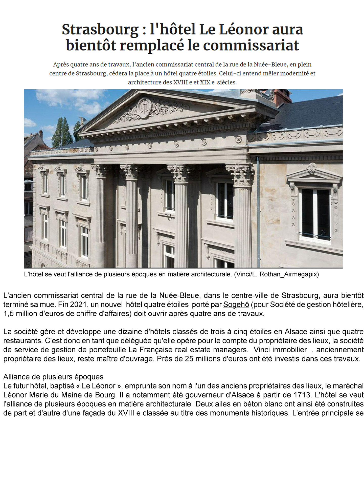 article sur l'hôtel leonor strasbourg dans le journal les echos, hôtel de luxe lifestyle 4 étoiles réalisé par le studio d'architecture d'intérieur jean-philippe nuel