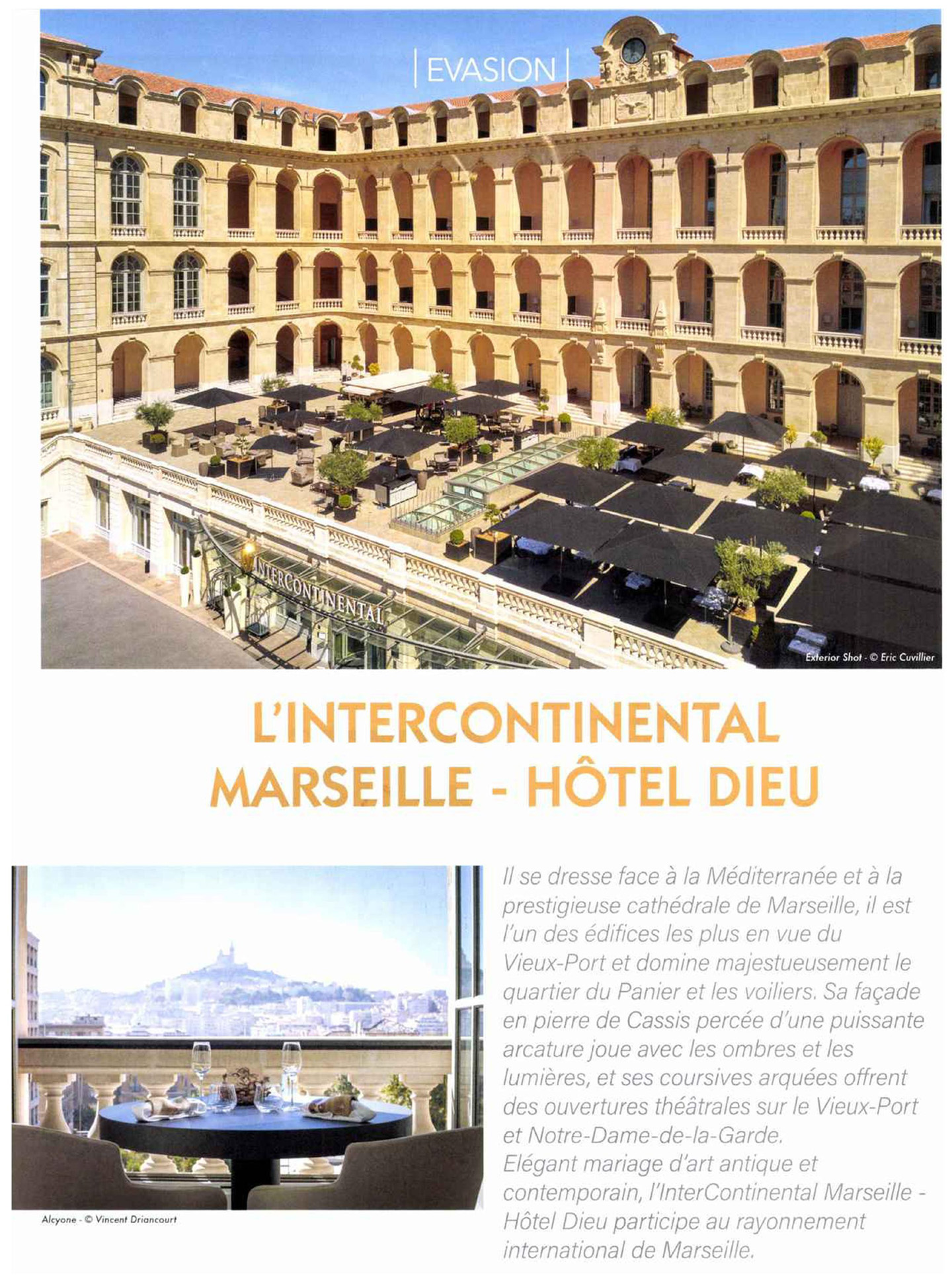 article on InterContinental Marseille Hôtel Dieu in maison et jardin magazine, luxury hotel designed by french architect jean-philippe nuel