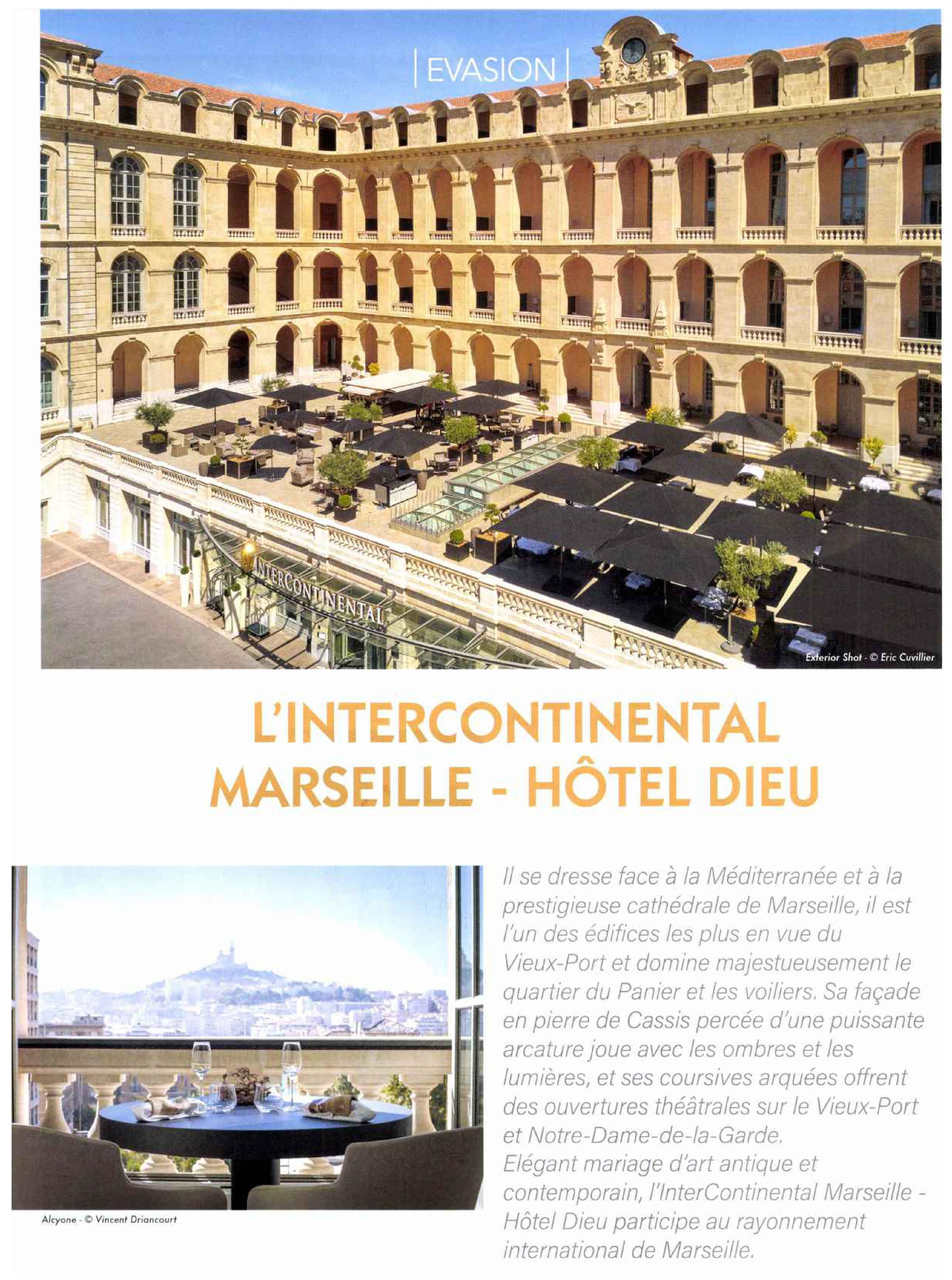 article sur InterContinental Marseille Hôtel Dieu dans le magazine maison et jardin, hotel de luxe designé par l'architecte français jean-philippe nuel