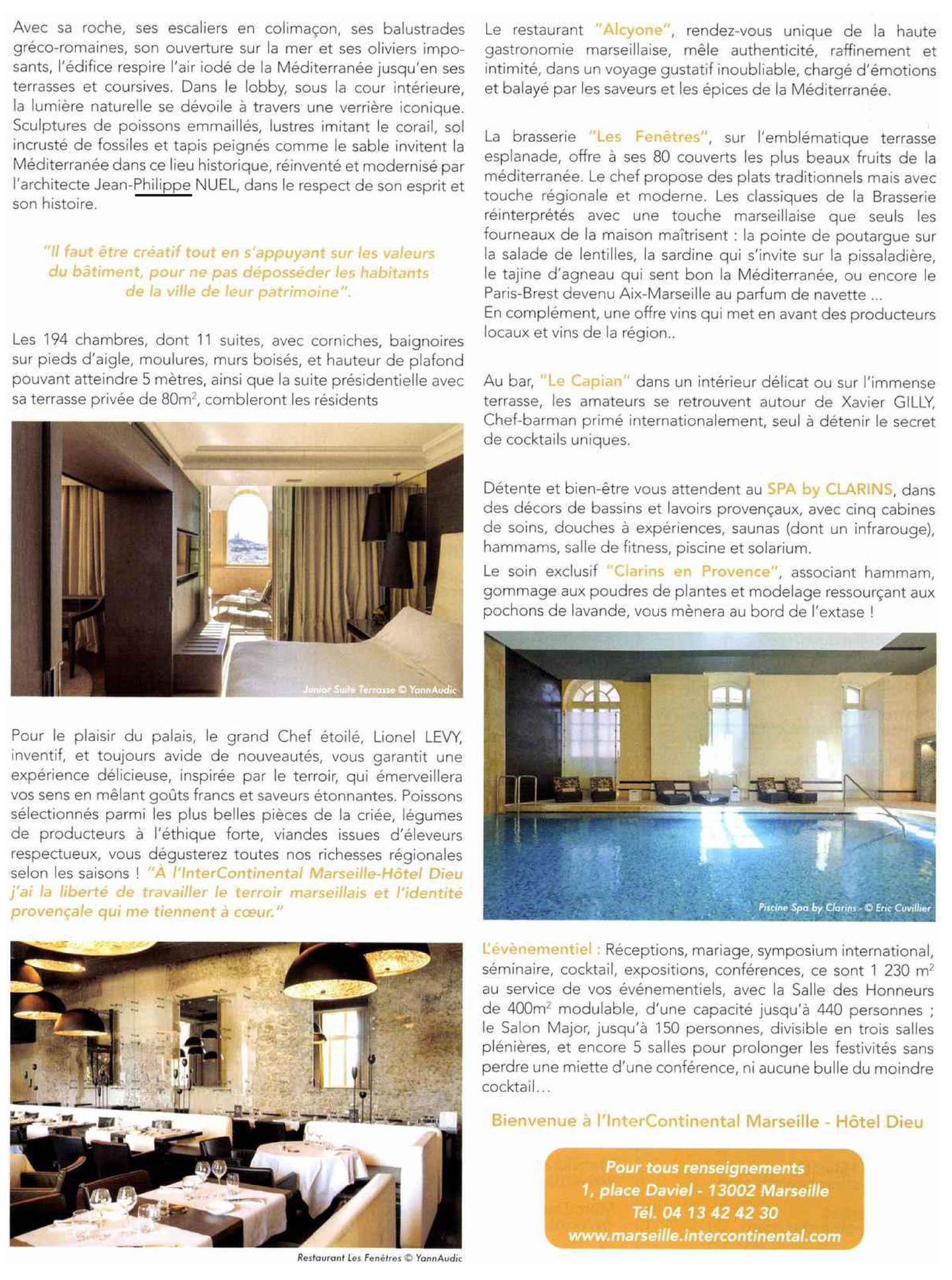 article sur InterContinental Marseille Hôtel Dieu dans le magazine maison et jardin, hotel de luxe designé par l'architecte français jean-philippe nuel