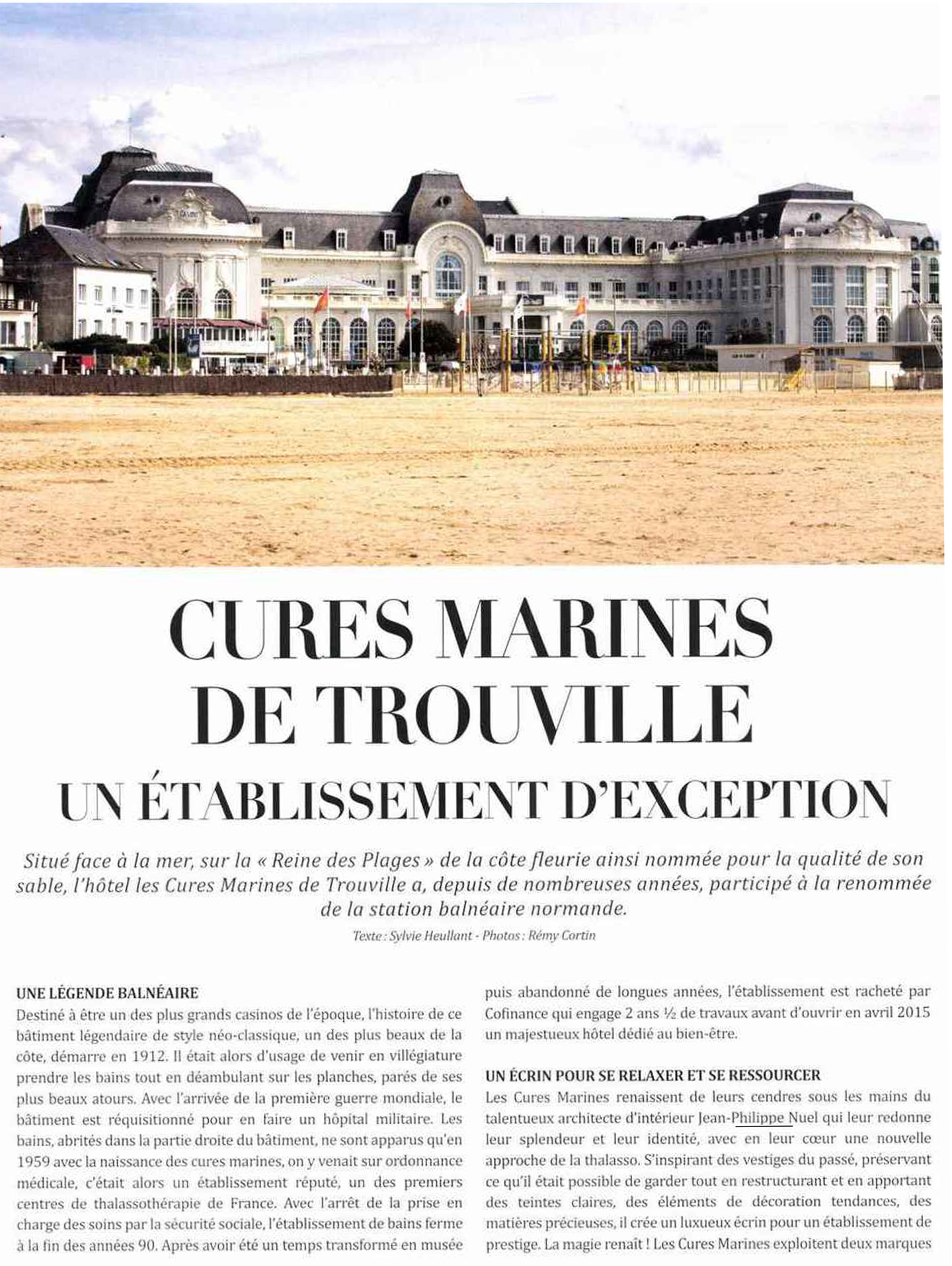 Article sur l'hôtel des Cures Marines de Trouville réalisé par le studio jean-Philippe Nuel dans le magazine Masterchef, nouvel hotel, architecture d'intérieur de luxe, hotel thalasso et spa,, hotel de luxe français