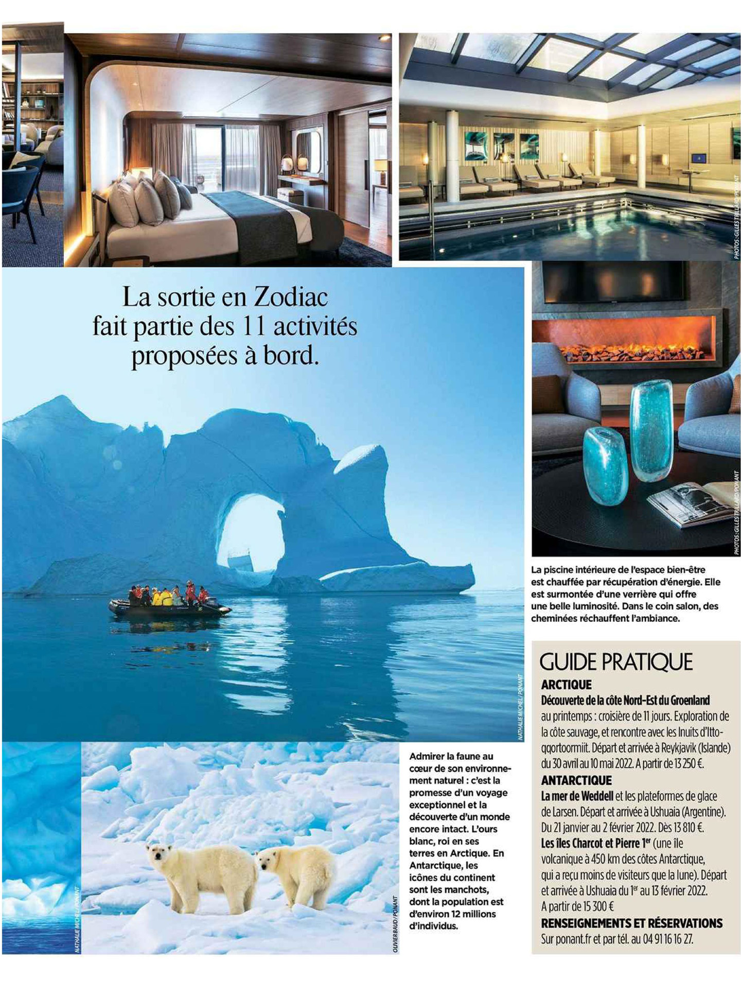 article on the commander charcot designed by jean-philippe nuel's interior design studio in gala magazine, luxury cruise ship, ponant