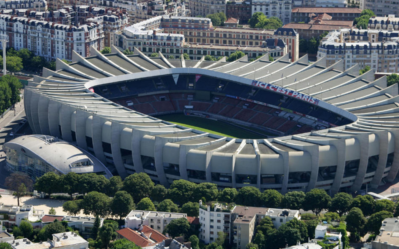Sky view of the Parc des Princes stadium in Paris, interior architecture, design