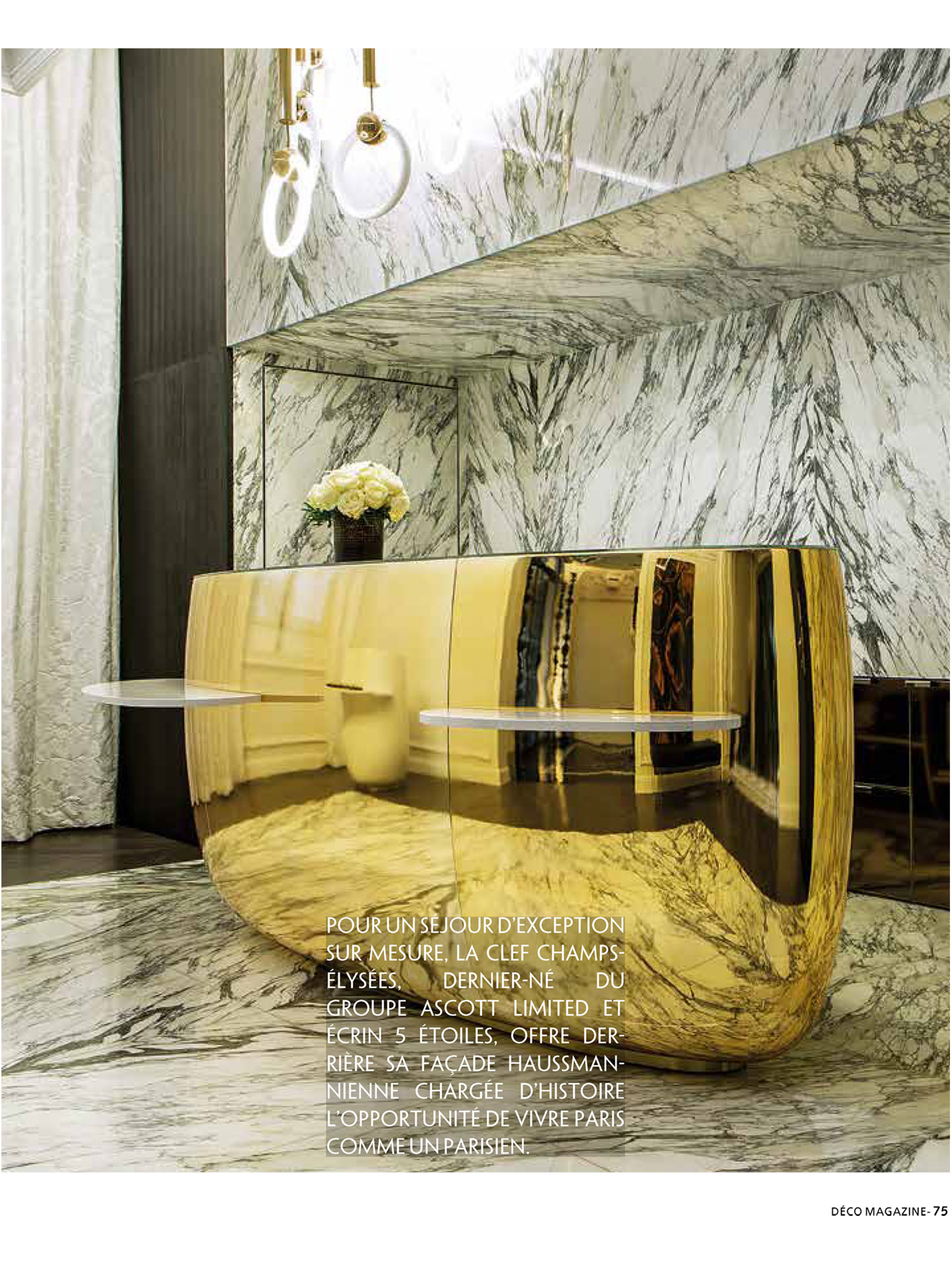 Article on La Clef Champs-Elysées Paris realized by the studio jean-Philippe Nuel in the magazine déco Magzine, new luxury hotel, luxury interior design, Parisian hotel