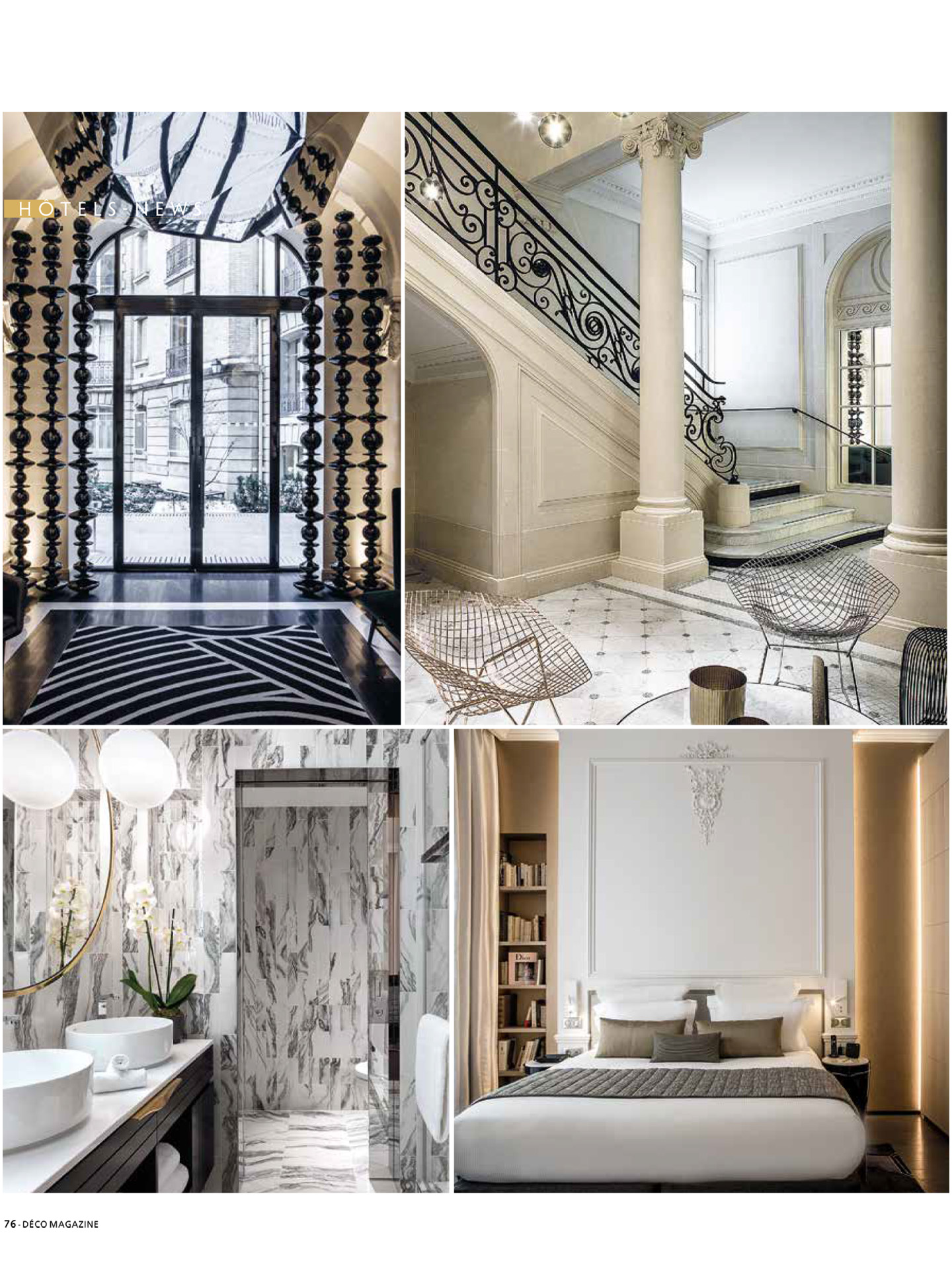 Article on La Clef Champs-Elysées Paris realized by the studio jean-Philippe Nuel in the magazine déco Magzine, new luxury hotel, luxury interior design, Parisian hotel