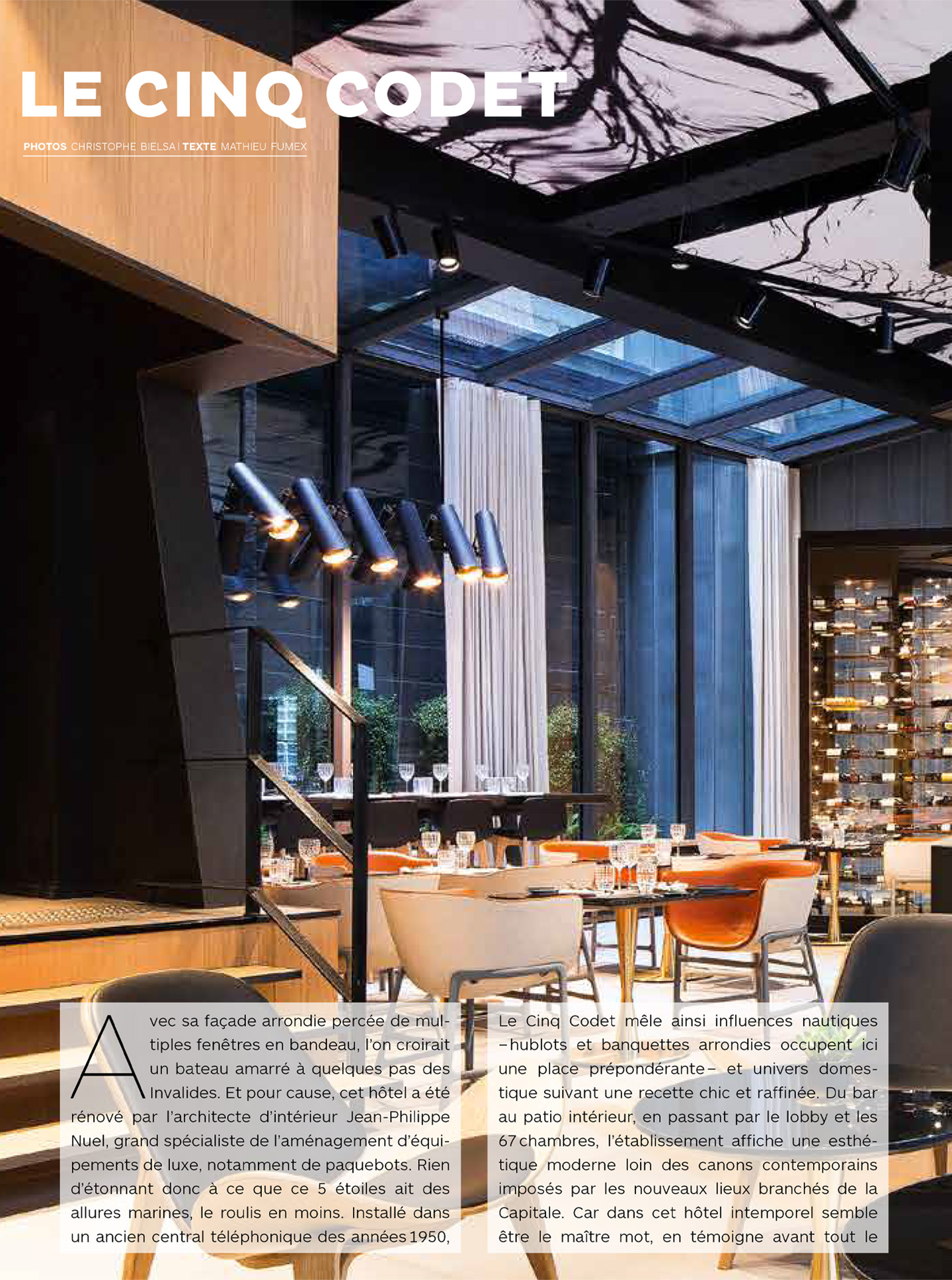 article on the parisian hotel le cinq codet designed by the interior design studio jean-philippe nuel