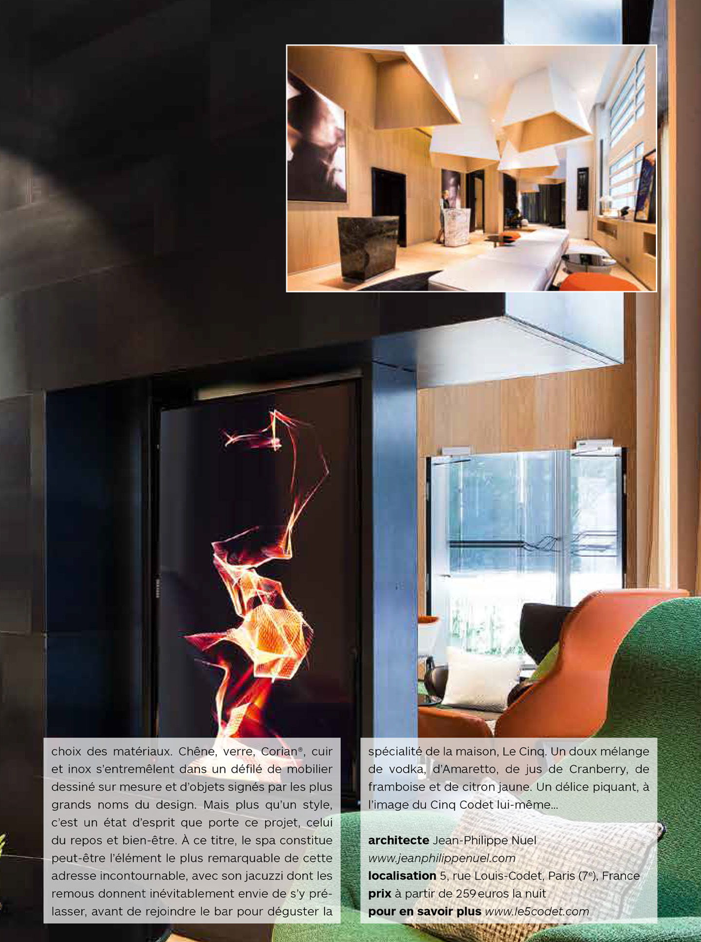 article on the parisian hotel le cinq codet designed by the interior design studio jean-philippe nuel