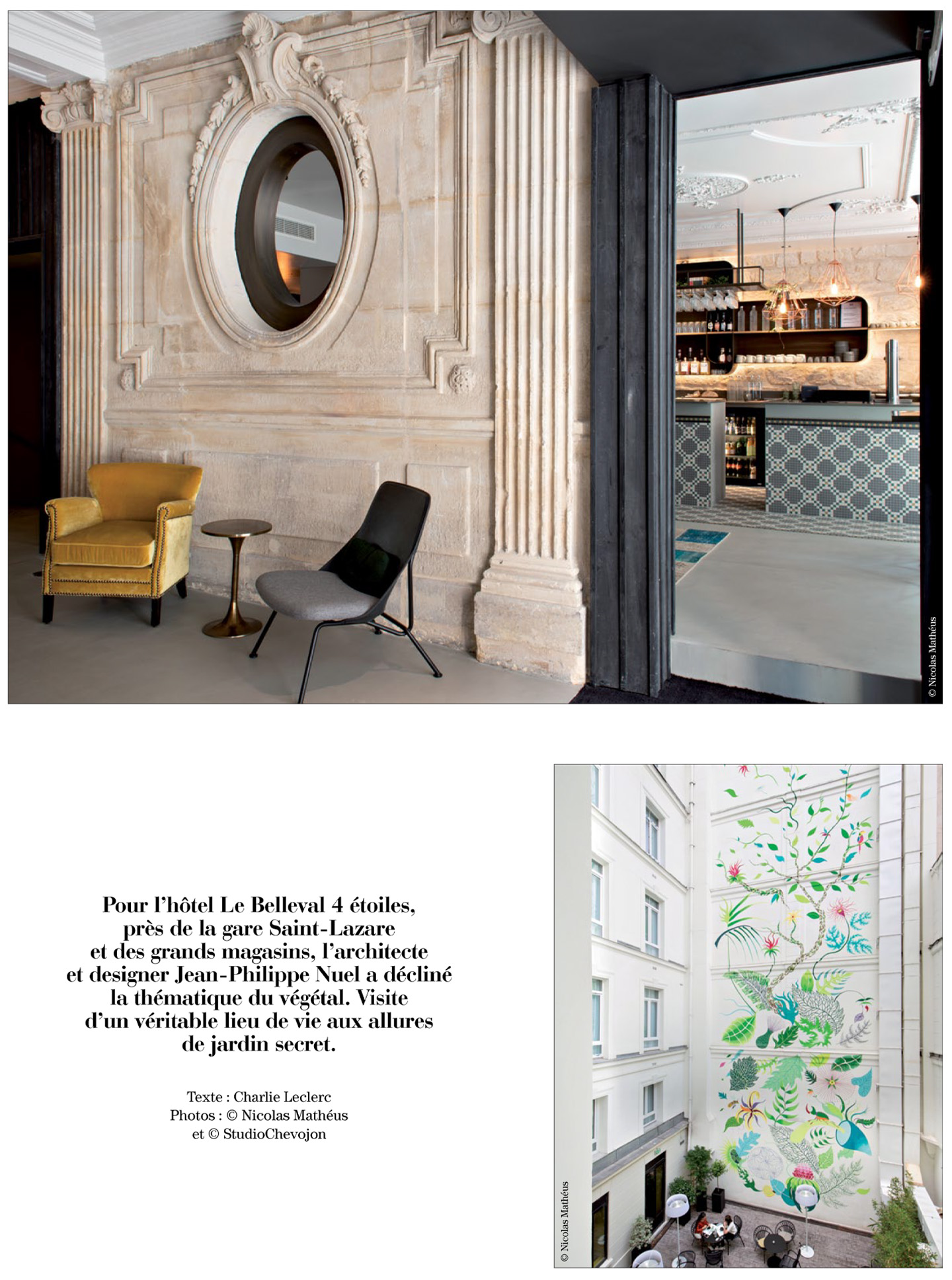 article sur le belleval paris réalisé par le studio d'architecture d'intérieur jean-philippe nuel dans le magazine artravel, hotel lifestyle avec une décoration botanique et fleurie