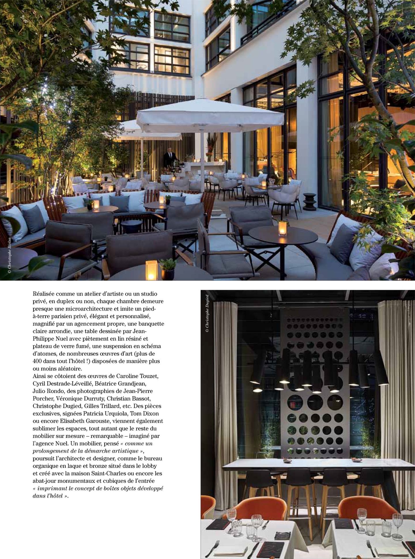 article on the five codet in artravel magazine, 5 star luxury hotel designed by the interior design studio jean-philippe nuel
