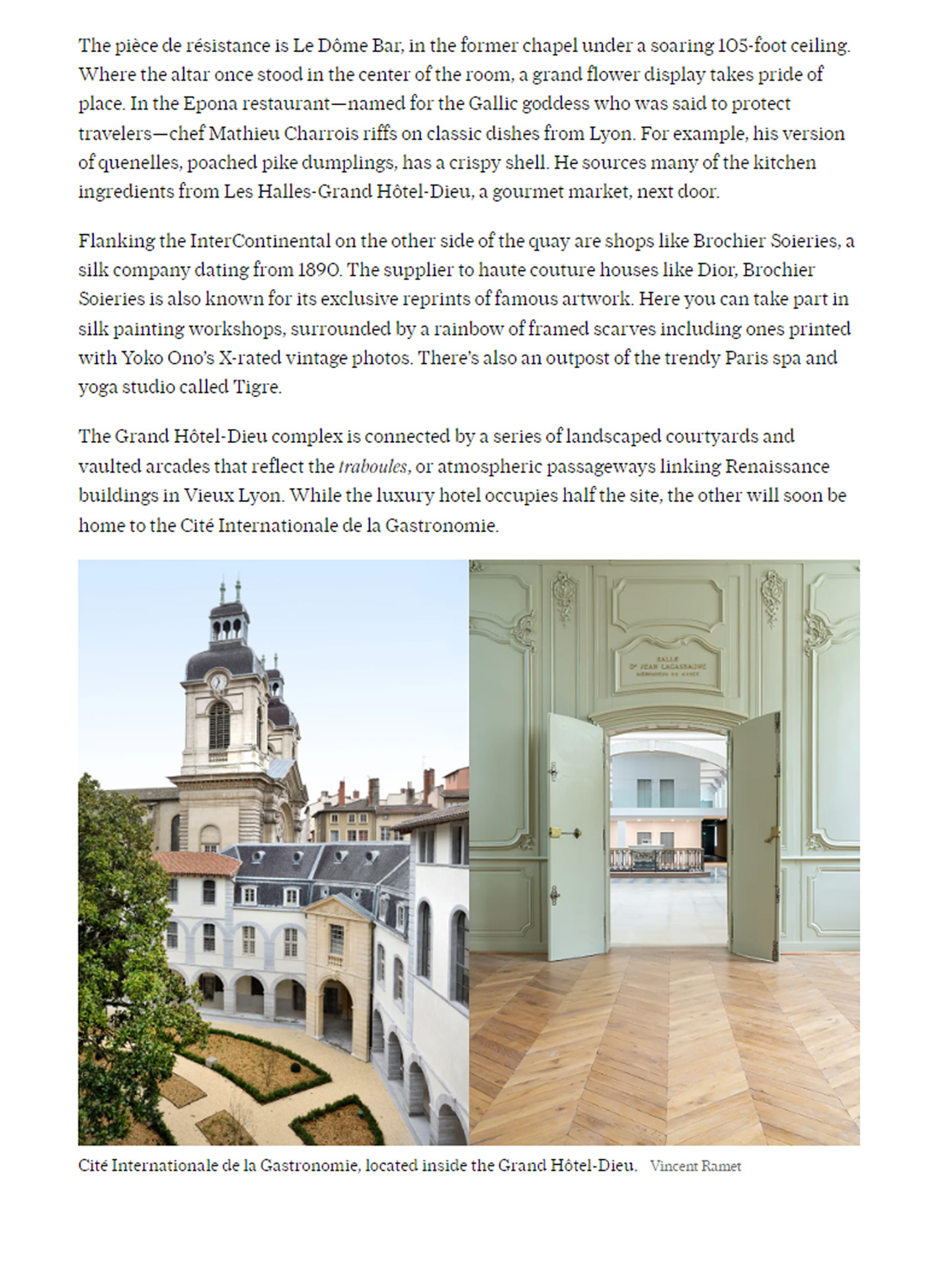 Article sur l'InterContinental Lyon Hotel Dieu réalisé par le studio jean-Philippe Nuel dans le magazine condé nast traveller, nouvel hotel de luxe, architecture d'intérieur de luxe, patrimoine historique