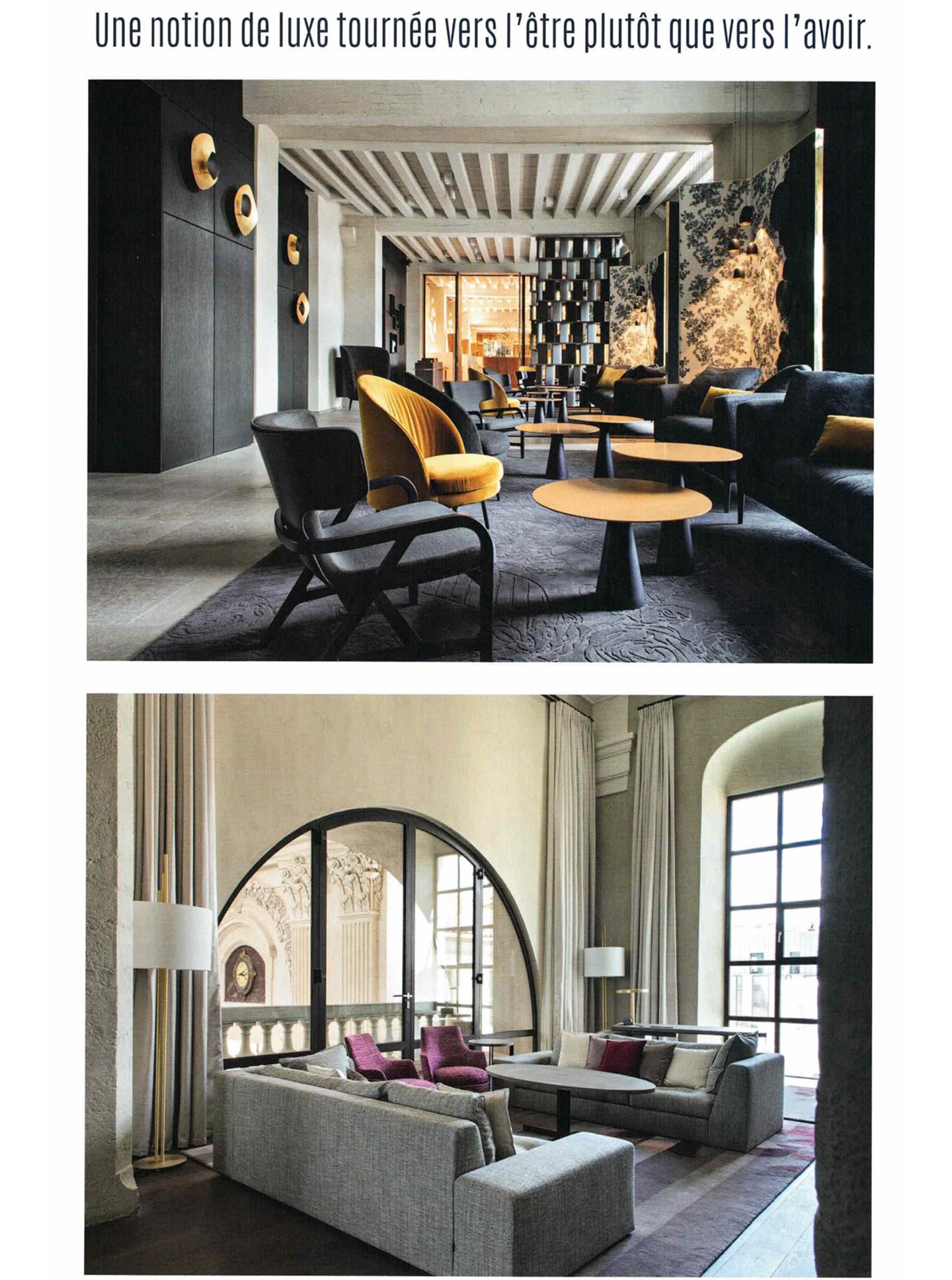 Article on the InterContinental Lyon Hotel Dieu realized by the studio jean-Philippe Nuel in the magazine domodéco, new luxury hotel, luxury interior design, historical heritage