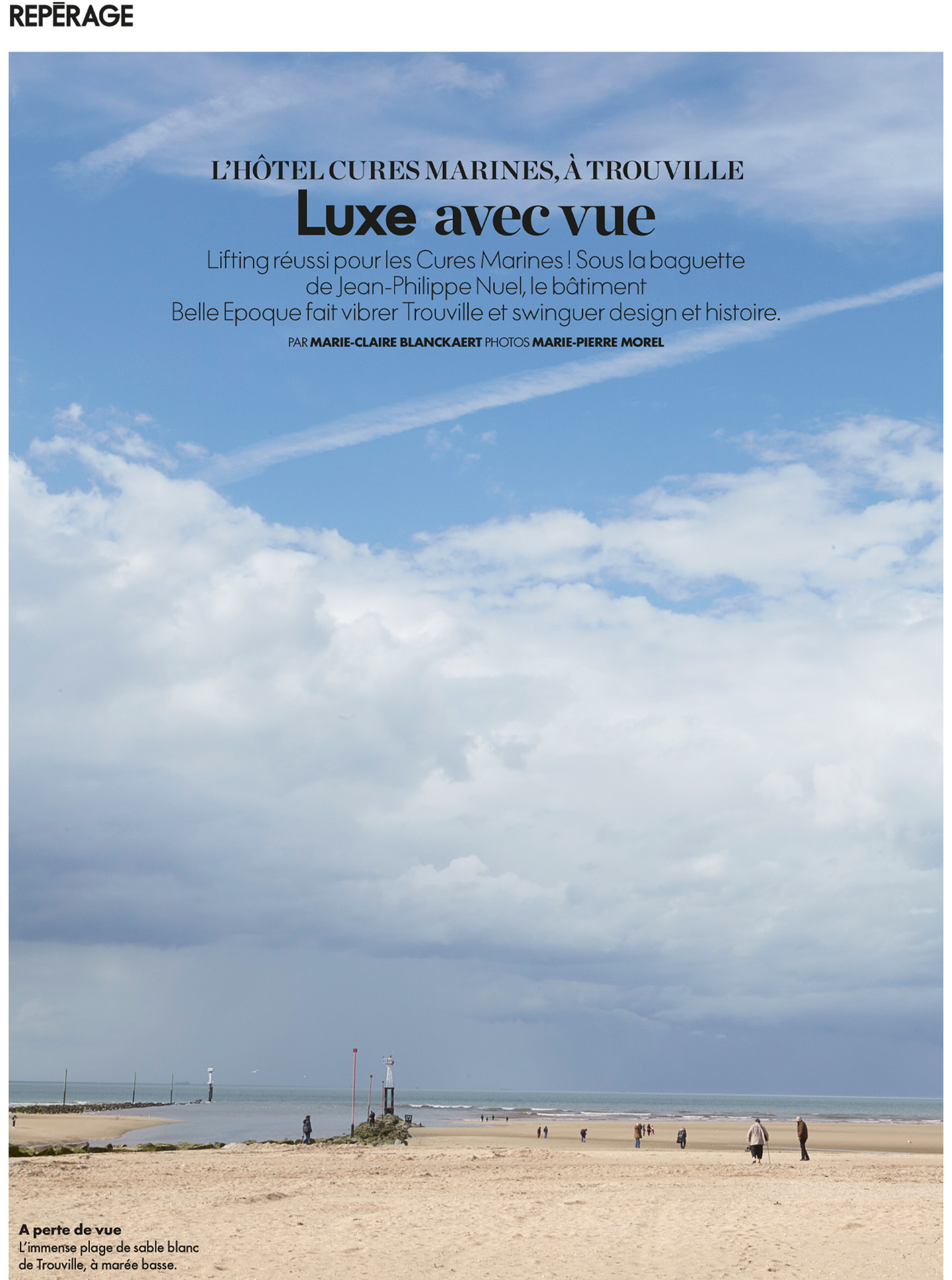 article on the marine cures of trouville realized by the interior design studio jean-philippe nuel in the magazine elle decoration, 5 star hotel and spa