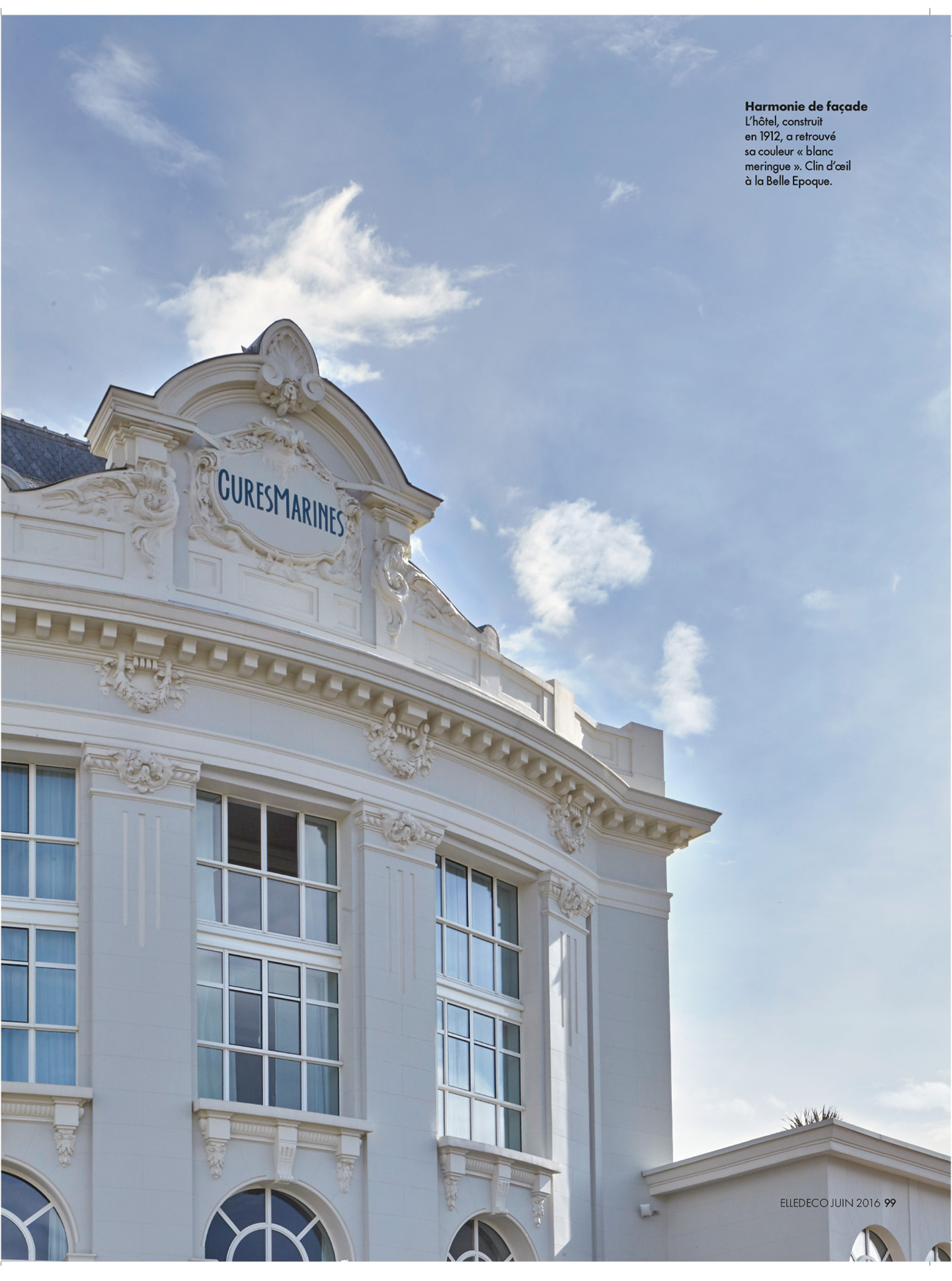 article on the marine cures of trouville realized by the interior design studio jean-philippe nuel in the magazine elle decoration, 5 star hotel and spa