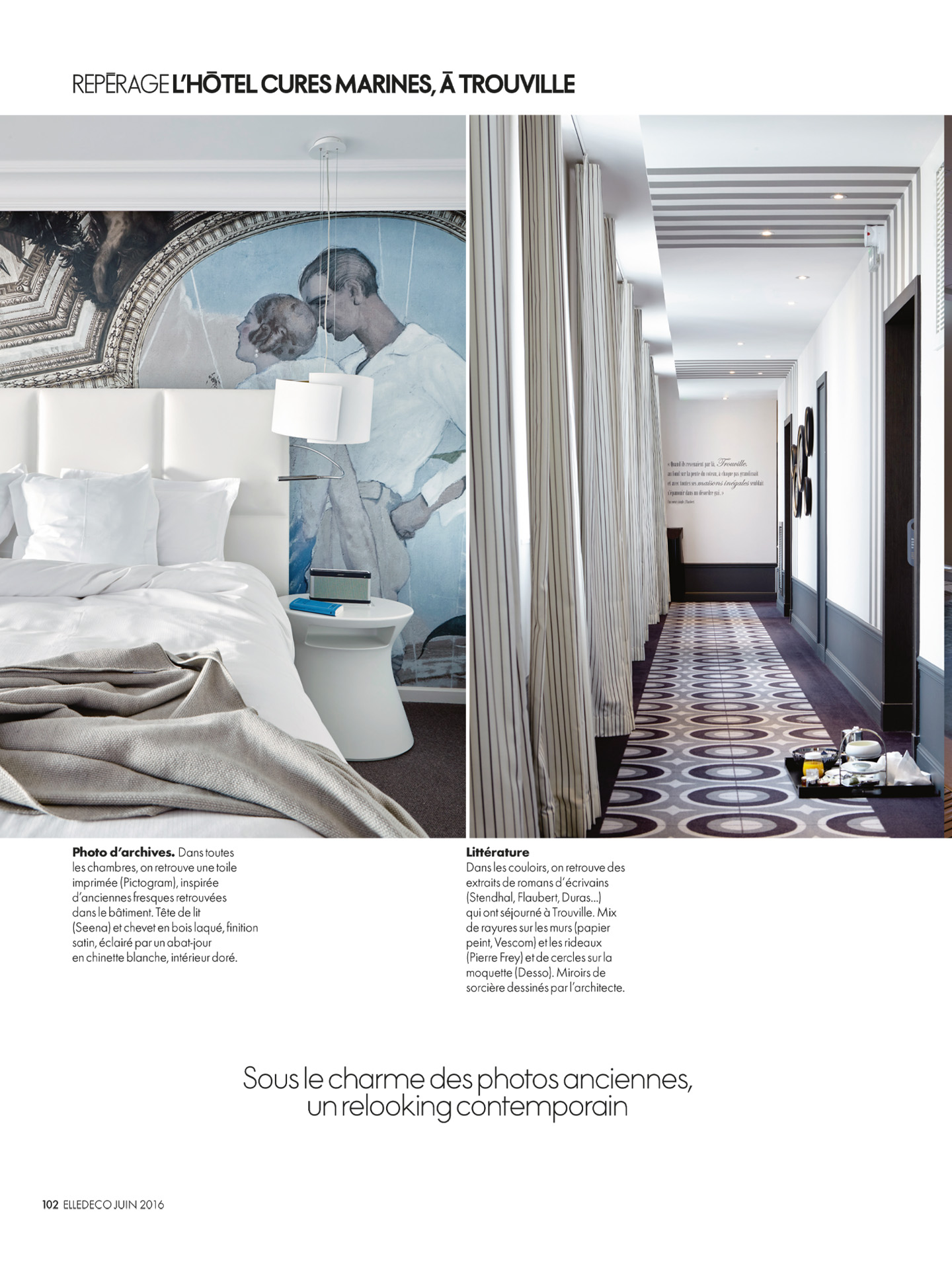 article sur les cures marines de trouville réalisées par le studio d'architecture d'intérieur jean-philippe nuel dans le magazine elle decoration, hotel et spa 5 étoiles