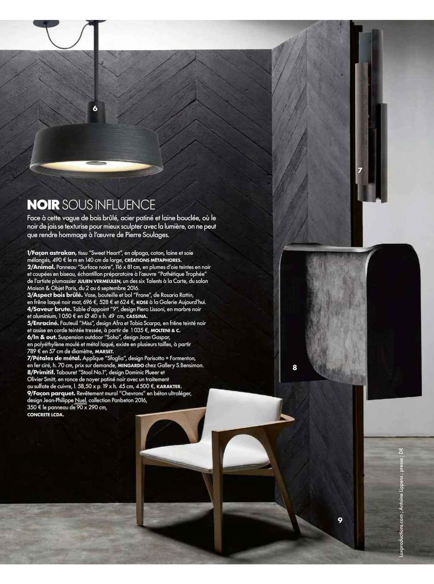 article on concrete lcda decorative panels created by the interior design studio jean-philippe nuel and concrete lcda in elle décoration magazine