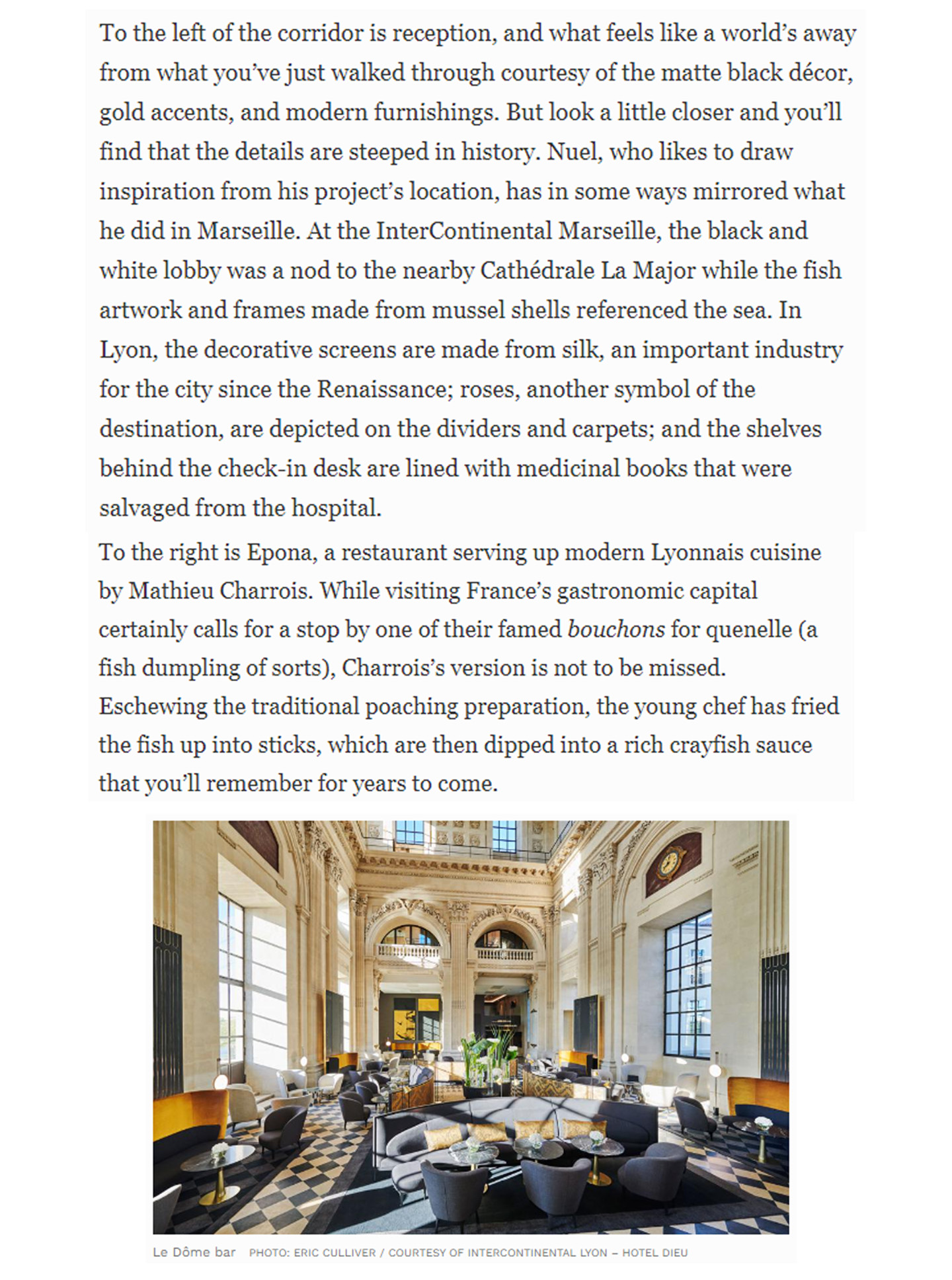 Article sur l'InterContinental Lyon Hotel Dieu réalisé par le studio Jean-Philippe Nuel dans le magazine Forbes, nouvel hotel de luxe, architecture d'intérieur de luxe, patrimoine historique