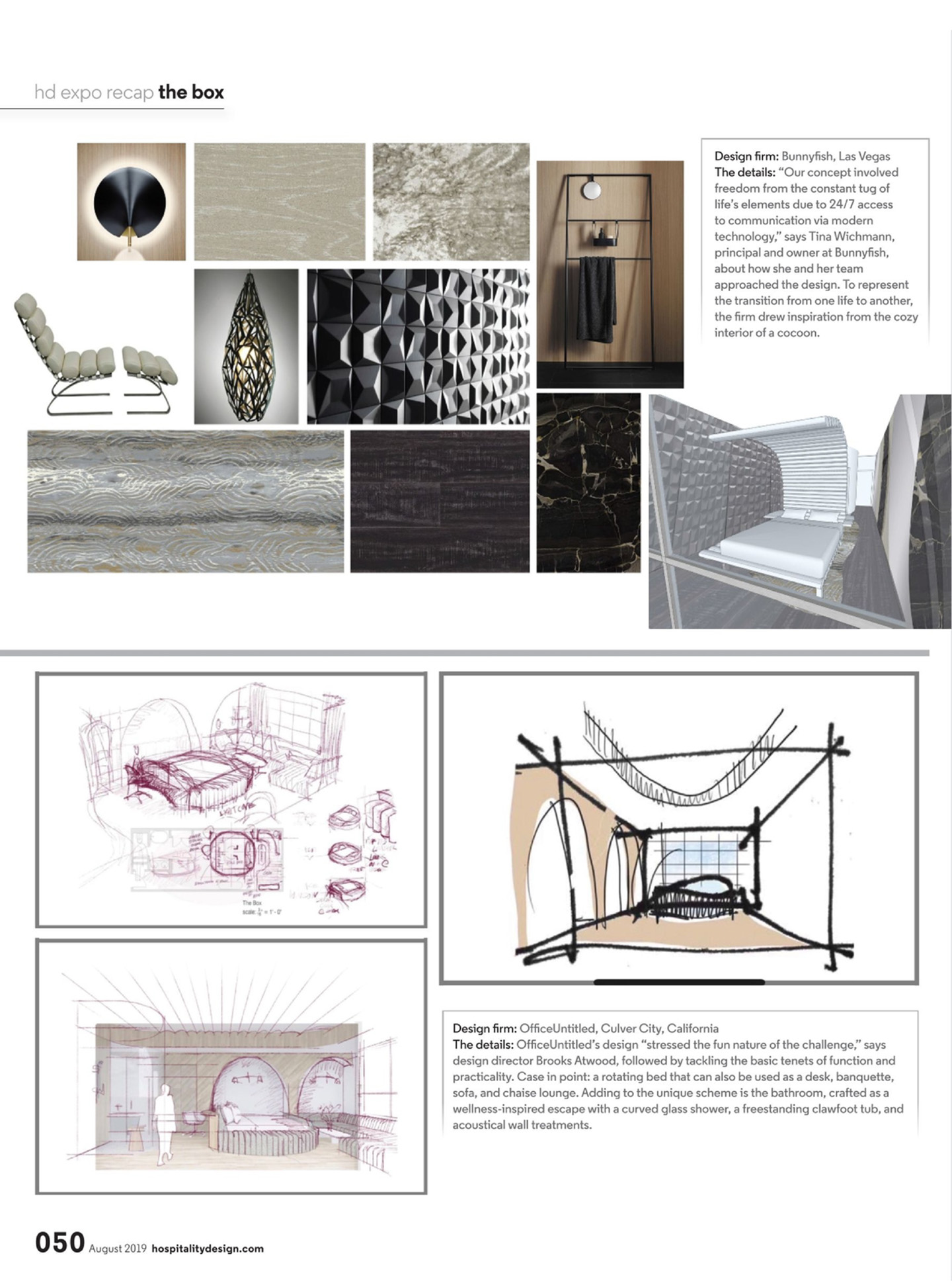 article on the abac lamp in hospitality design magazine, designed by jean philippe nuel studio and published by mle lighting