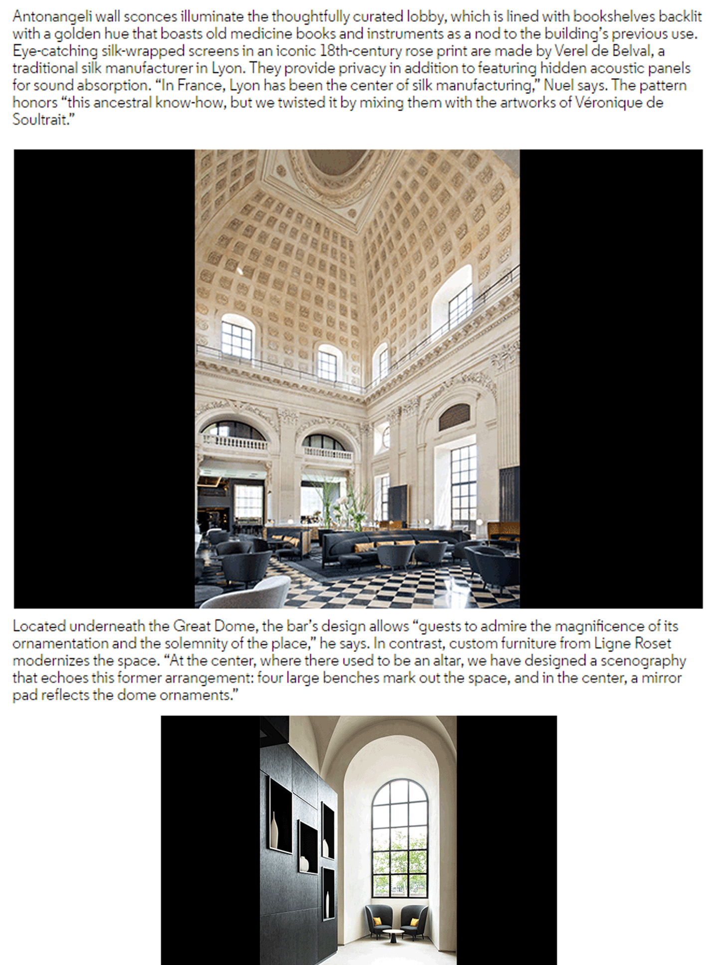 Article sur l'InterContinental Lyon Hotel Dieu réalisé par le studio jean-Philippe Nuel dans le magazineHospitality Design, nouvel hotel de luxe, architecture d'intérieur de luxe, patrimoine historique