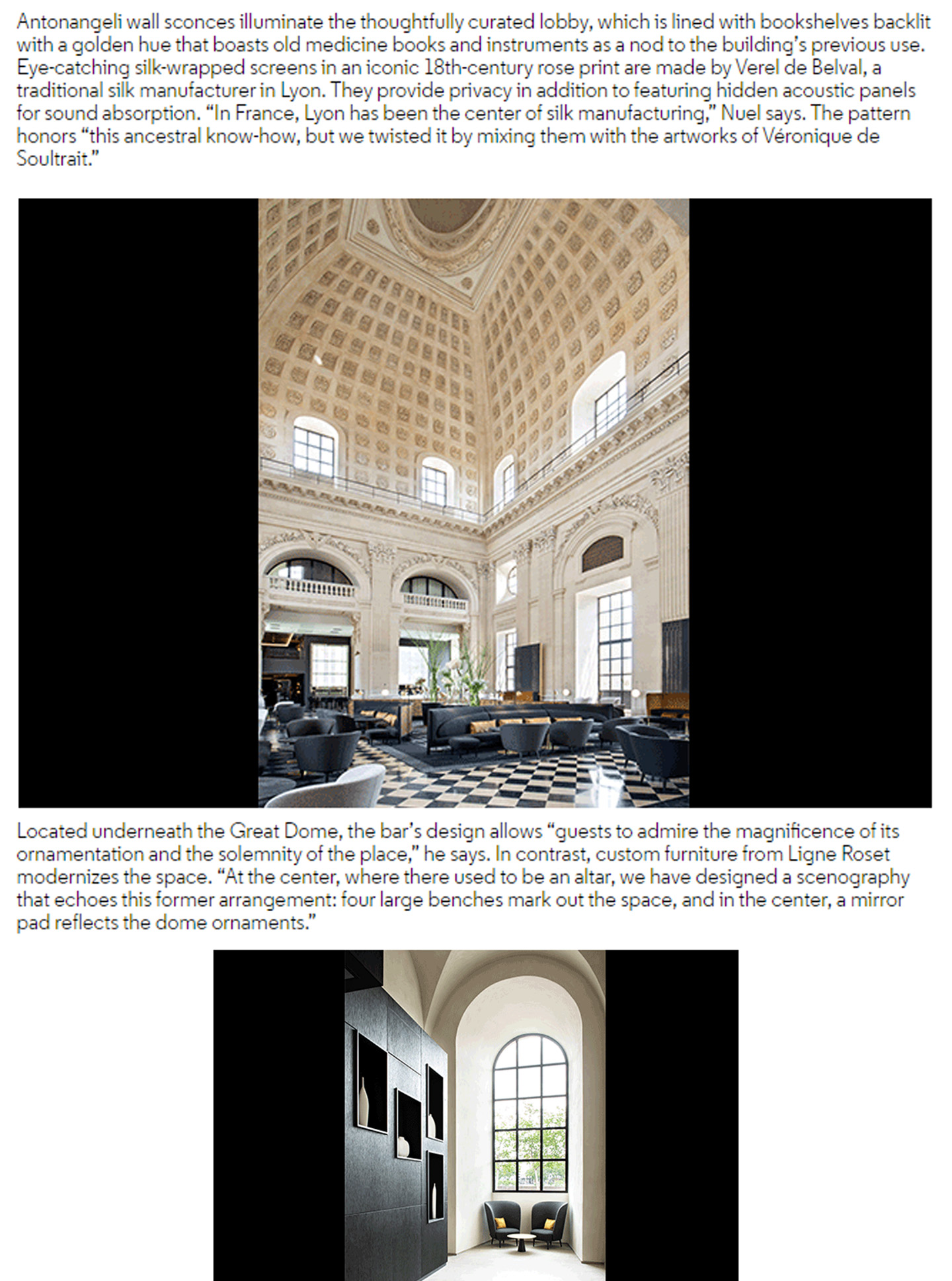 Article on the InterContinental Lyon Hotel Dieu realized by the studio jean-Philippe Nuel in the magazineHospitality Design, new luxury hotel, luxury interior design, historical heritage