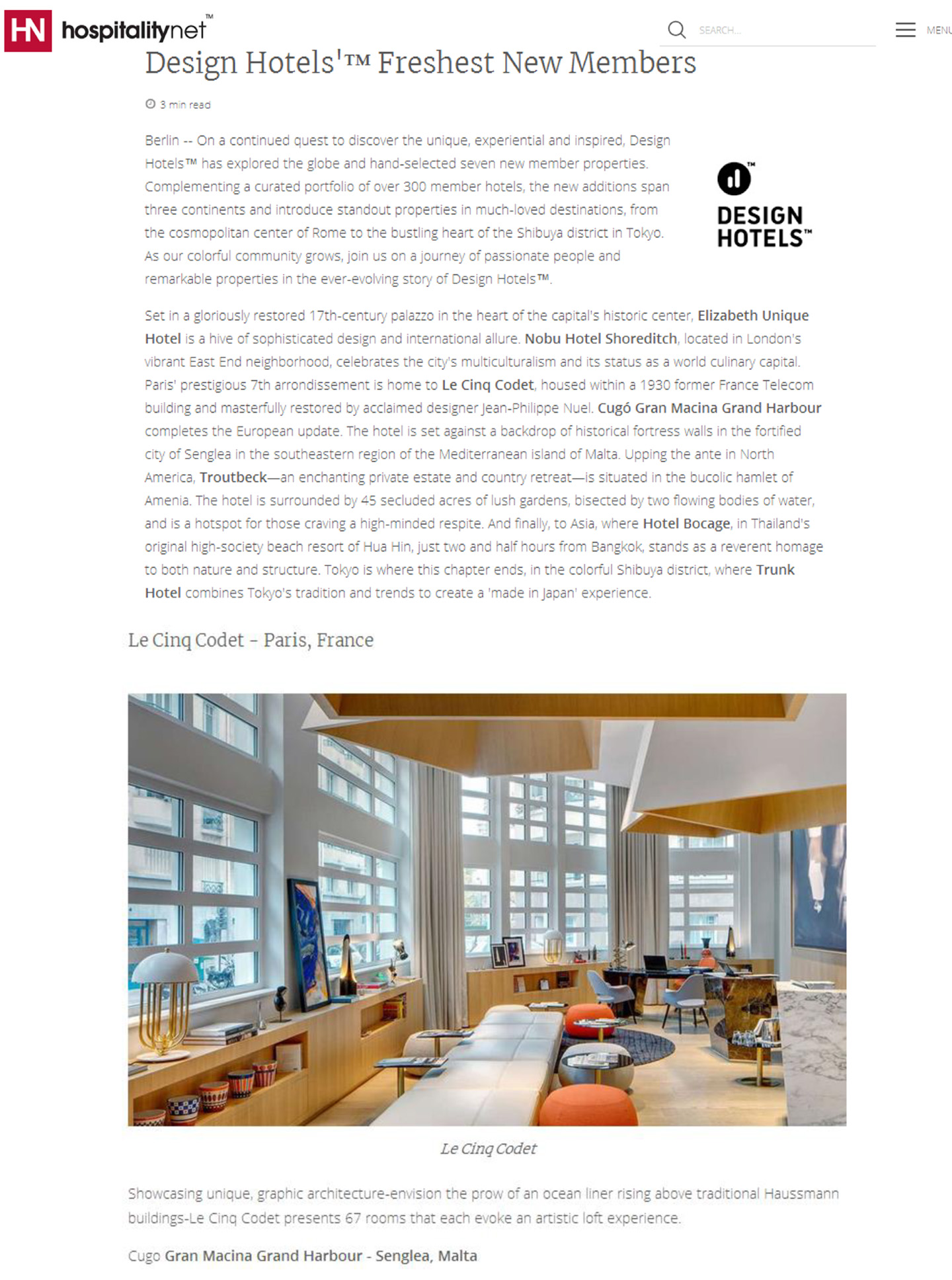 article sur le cinq codet, hotel parisien réalisé par le studio jean-philippe nuel à paris, hotel de luxe proche d'invalides, décoration d'intérieur de luxe