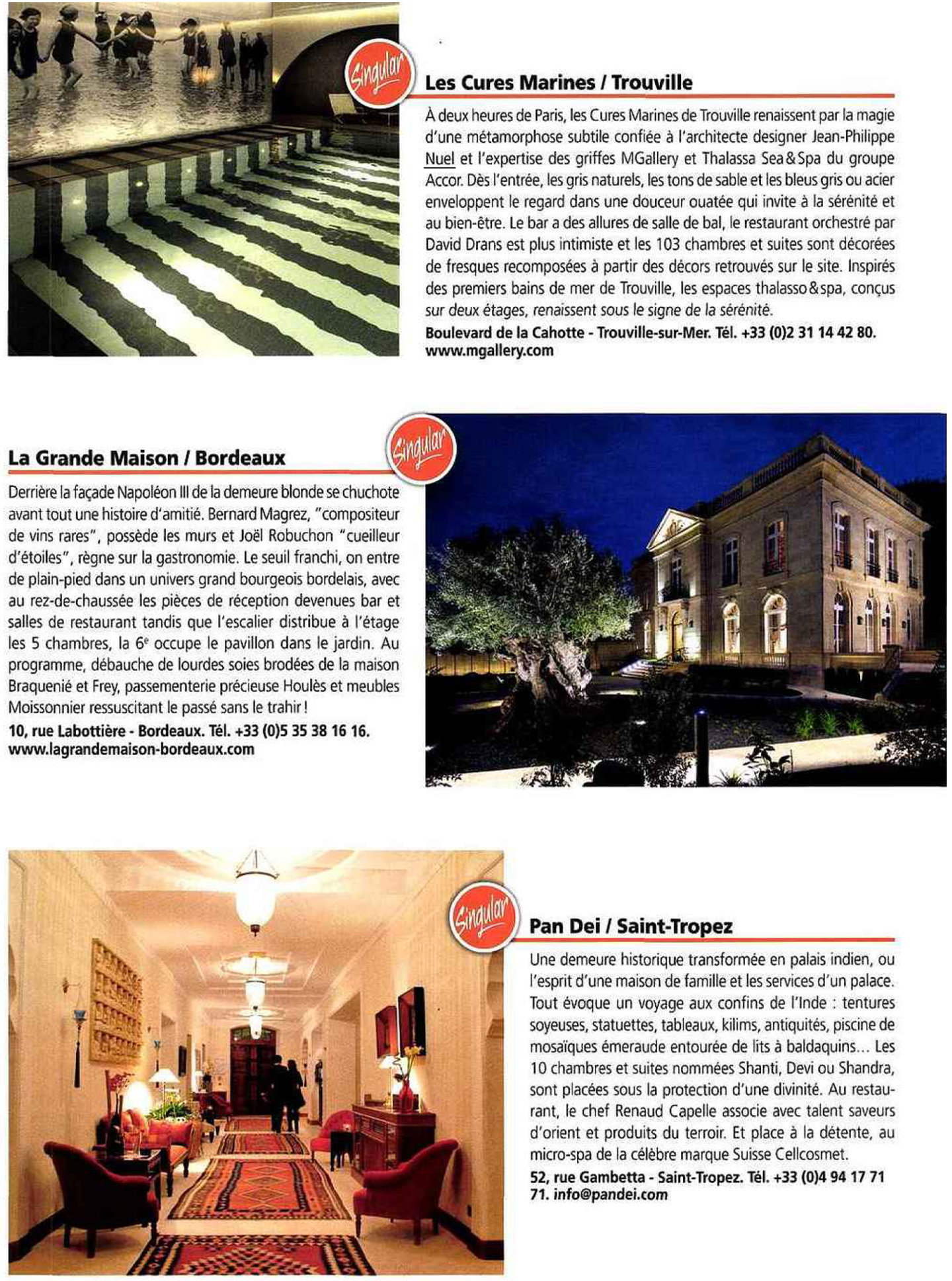 Article sur les Cures marines de trouville réalisées par le studio d'architecture d'intérieur jean-philippe nuel dans le magazine hotel & lodge, hotel et spa de luxe