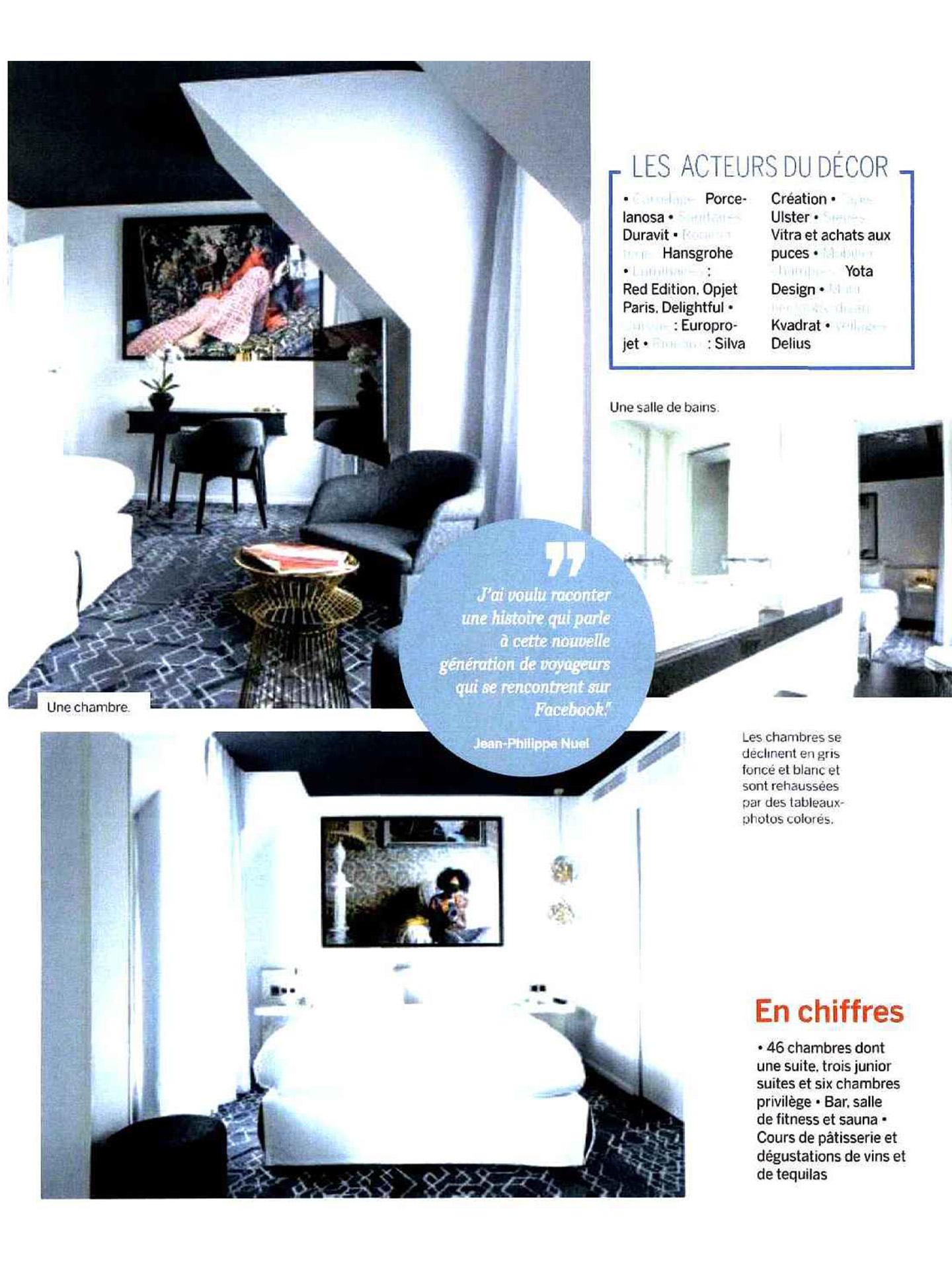 Article on the General realized by the studio jean-Philippe Nuel in the magazine Hotellerie restauration, new lifestyle hotel, luxury interior design, paris center, french luxury hotel