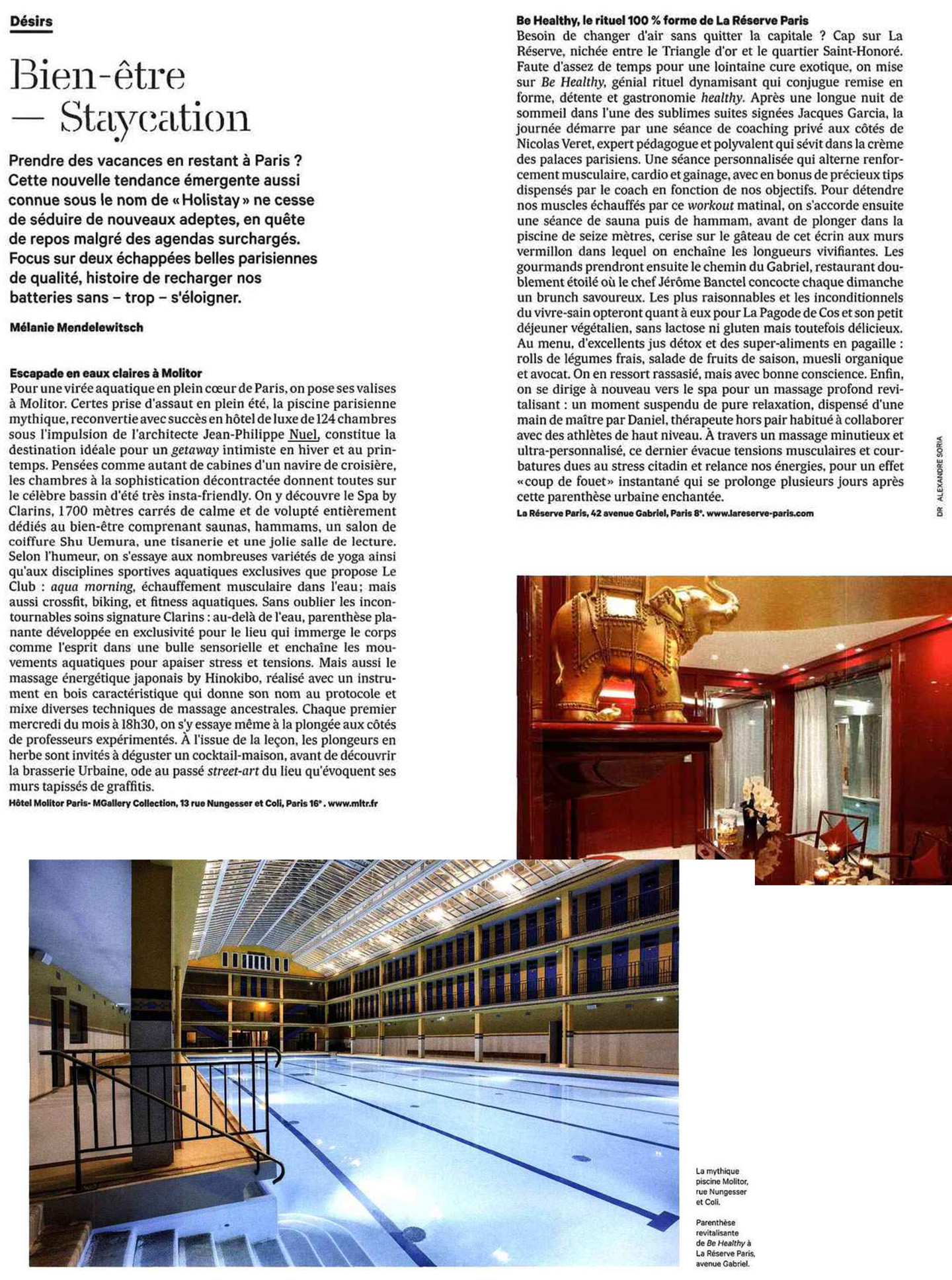 Article on the Molitor swimming pool realized by the studio jean-Philippe Nuel in the magazine les Echos, new lifestyle hotel, luxury interior design, rehabilitation, street art