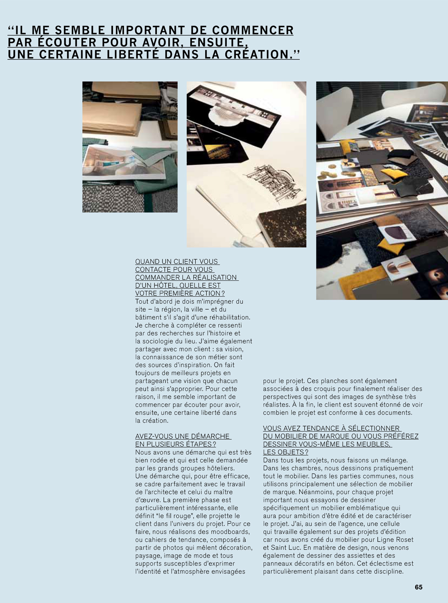 Article on the interior design studio specialized in luxury hotels jean-philippe nuel in the magazine L'officiel voyage