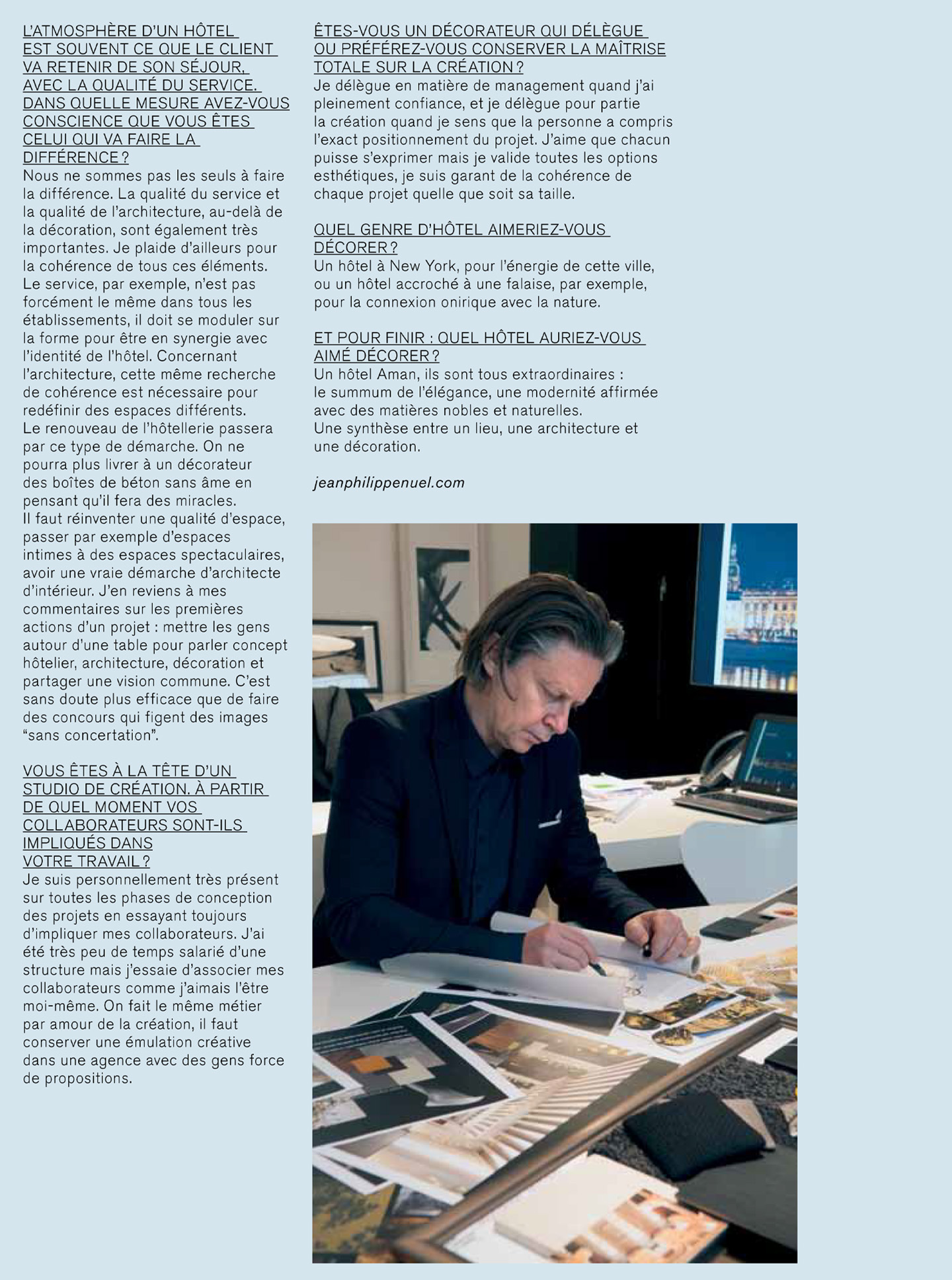 Article sur le studio d'architecture d'intérieur spécialisé dans l'hôtellerie de luxe jean-philippe nuel dans le magazine L'officiel voyage