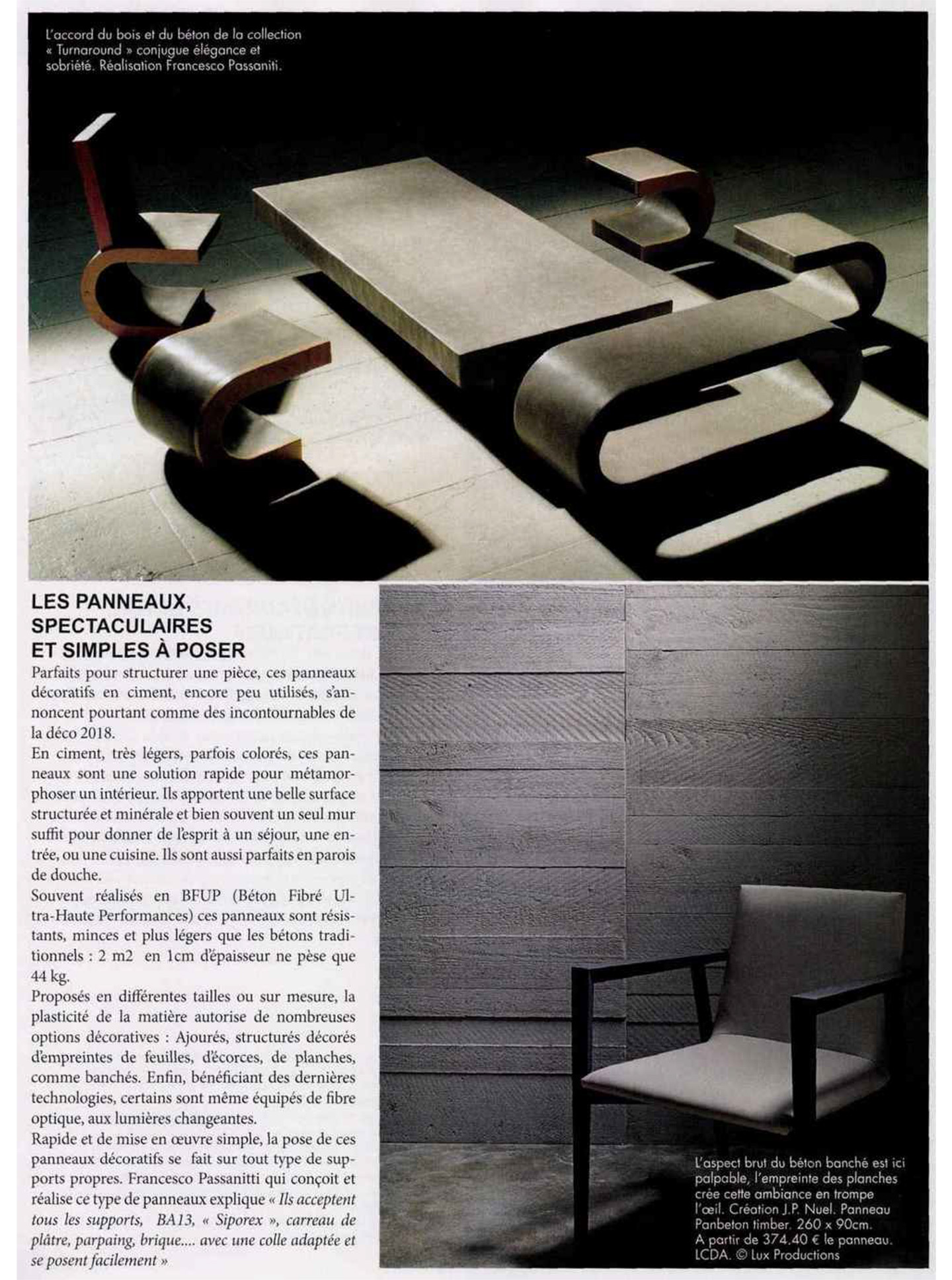 article on the timbers and chevrons panbetons made by the studio jean-philippe nuel with concrete lcda, decorative design panels