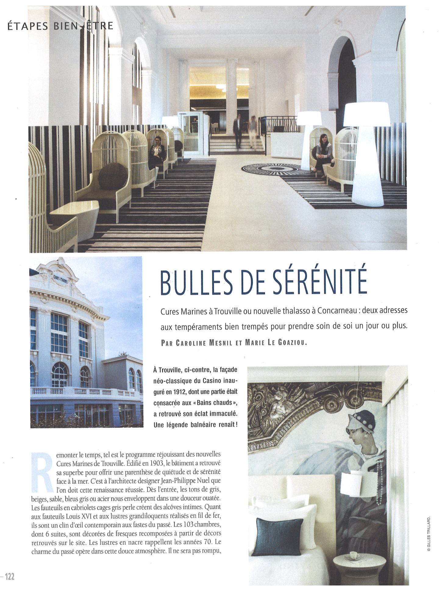 article on the cures marines de trouville, 5 star hotel and spa by the interior design studio jean-philippe nuel, in the magazine maisons cote ouest