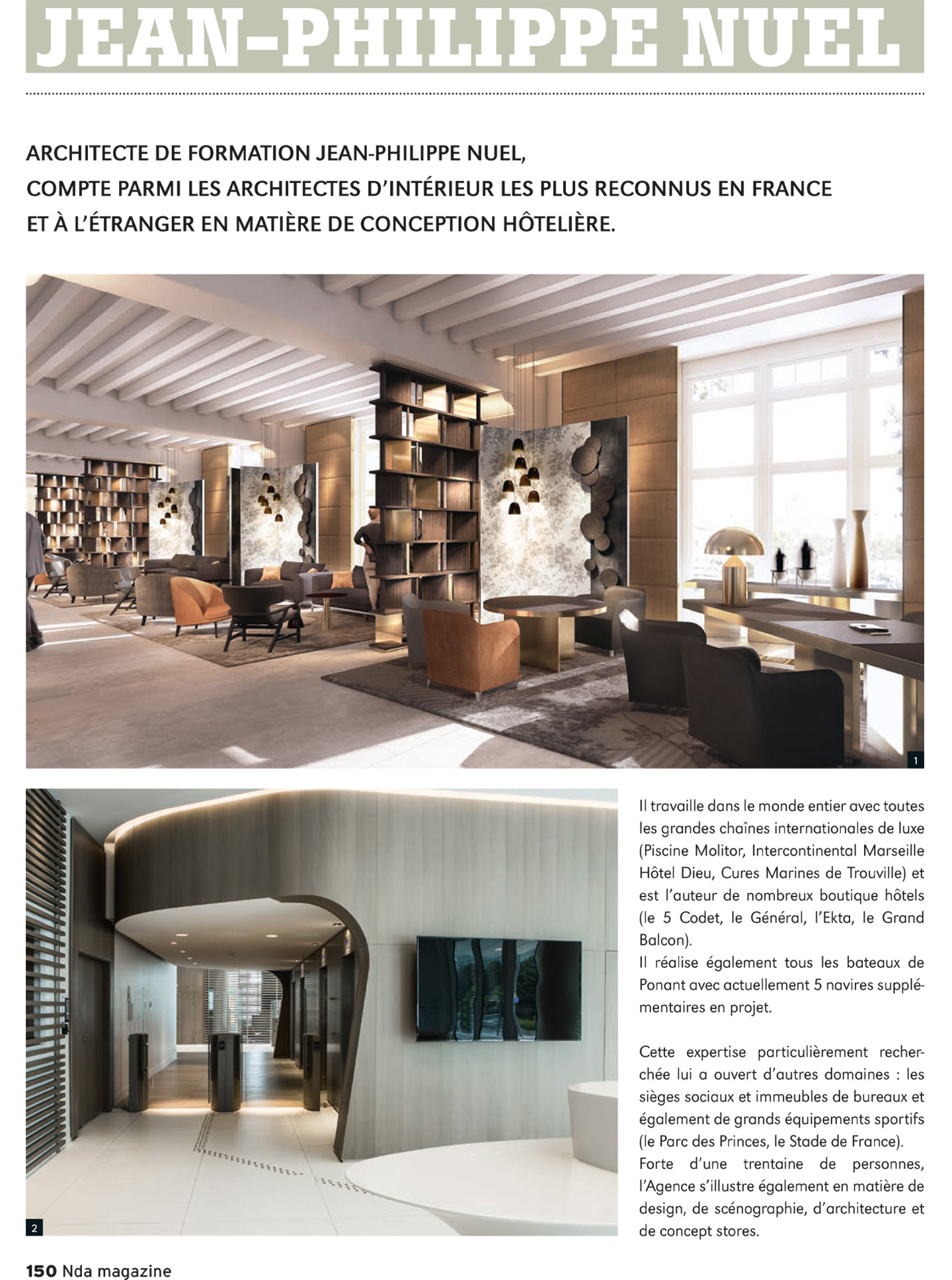 article on the studio jean-philippe nuel in the magazine nda and its achievements in interior architecture and luxury design