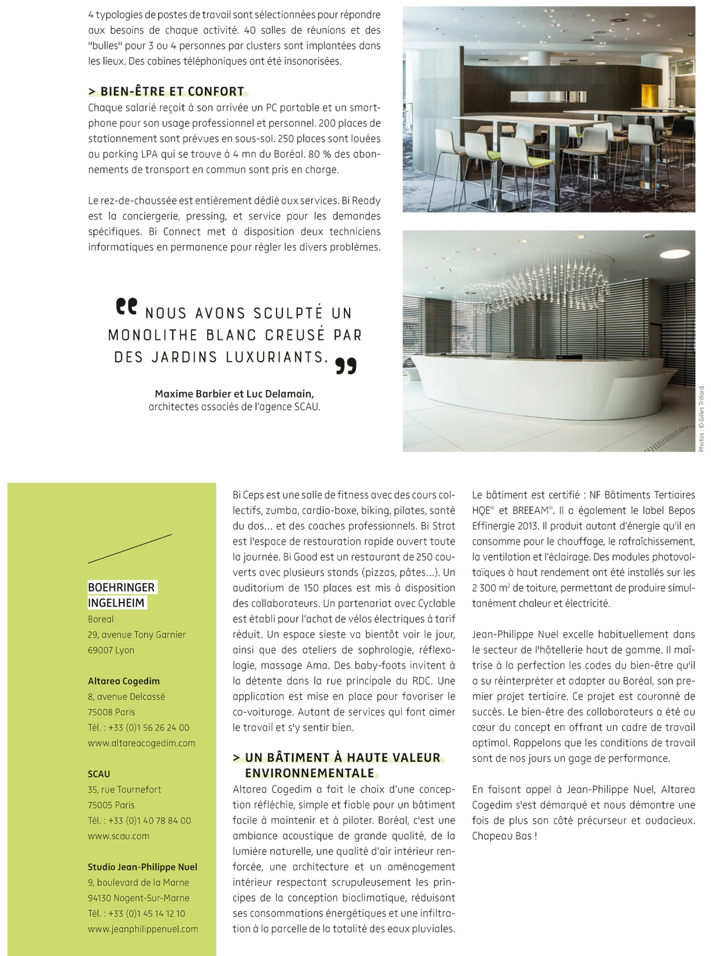 Article on the Boréal building in Lyon designed by the interior design studio Jean-Philippe Nuel, eco-responsible office building, head office, interior design
