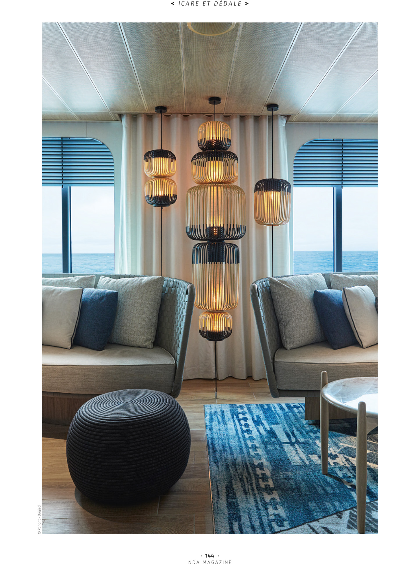 Article on the Champlain Ponant Explorers realized by the studio jean-Philippe Nuel in the magazine NDA, luxury cruise ship, maritime exploration