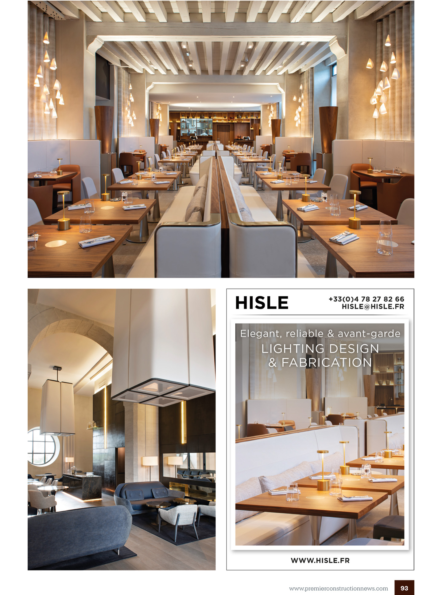 Article sur l'InterContinental Lyon Hotel Dieu réalisé par le studio jean-Philippe Nuel dans le magazine Premier hospitality international; nouvel hotel de luxe, architecture d'intérieur de luxe, patrimoine historique