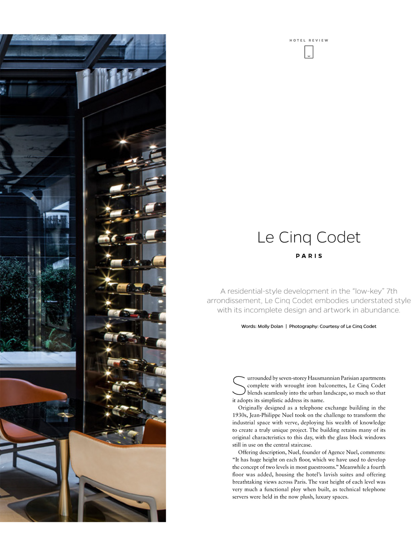 article sur l'hôtel le cinq codet dans le magazine sleeper réalisé par le studio d'architecture d'intérieur jean-philippe nuel