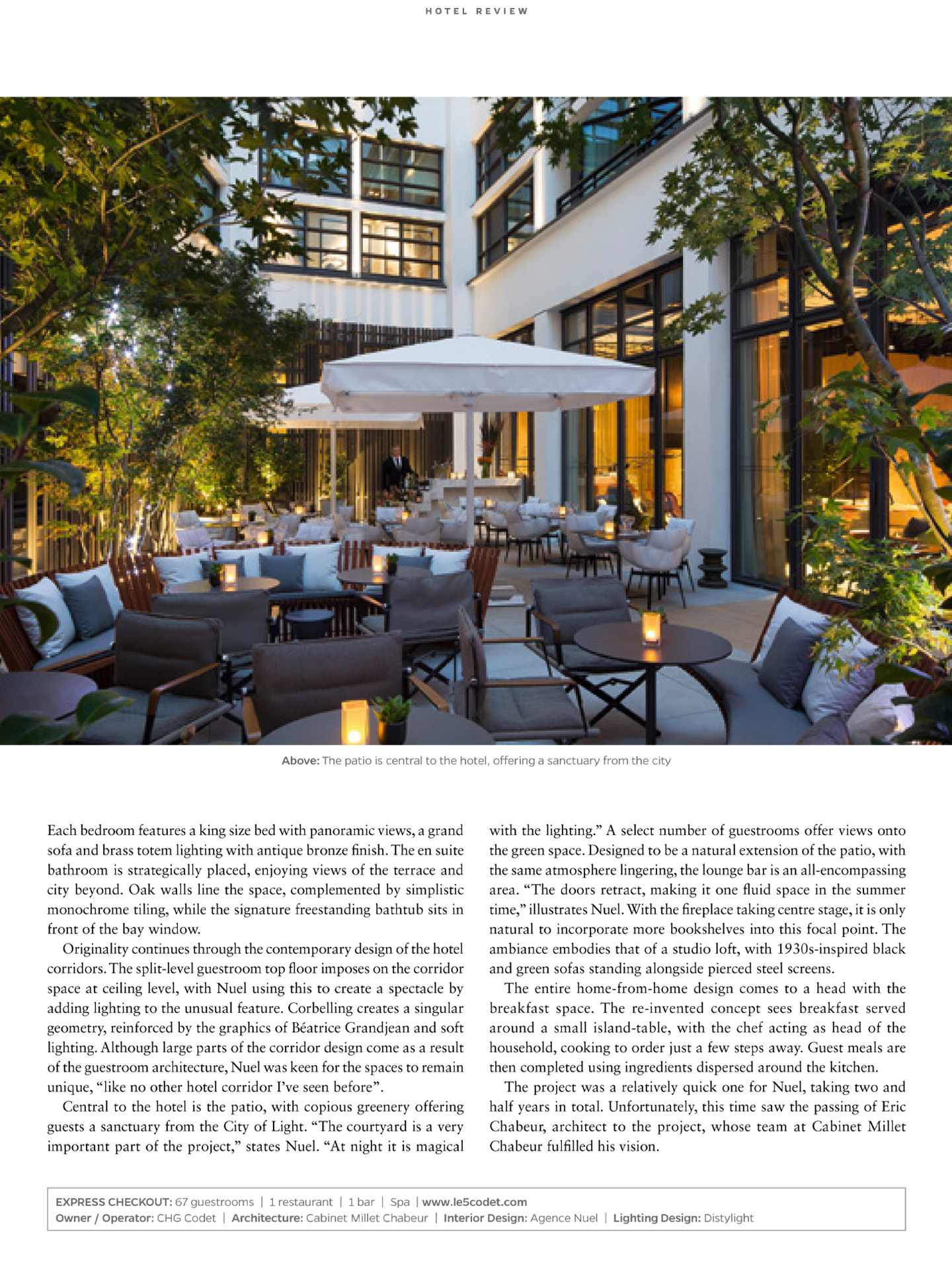 article on the hotel le cinq codet in sleeper magazine by the interior design studio jean-philippe nuel