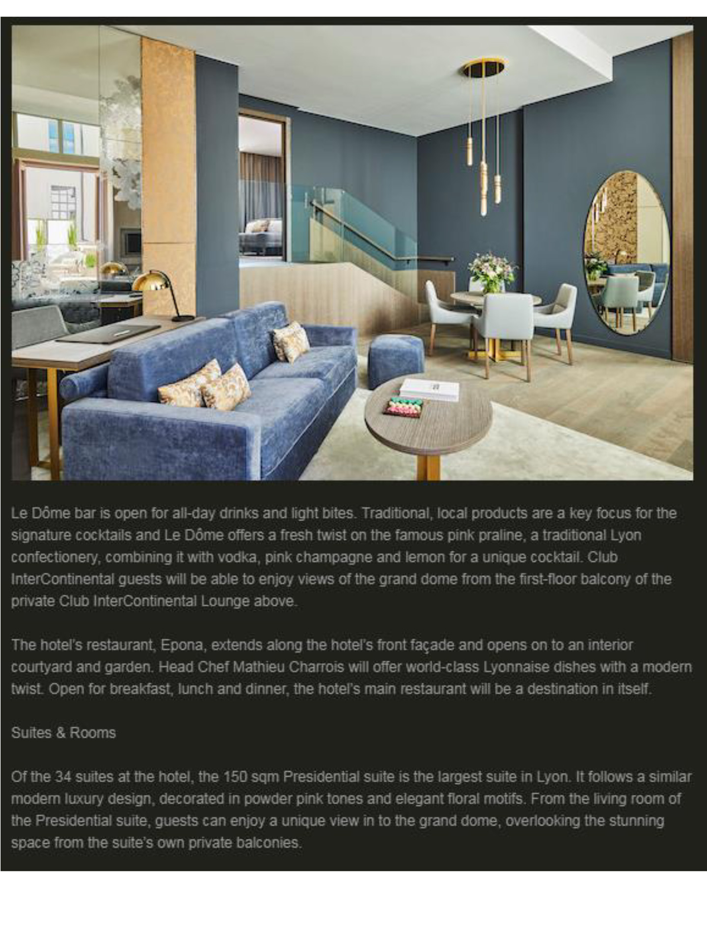 Article on the InterContinental Lyon Hotel Dieu realized by the studio jean-Philippe Nuel in the rooms magazine, new luxury hotel, luxury interior design, historical heritage